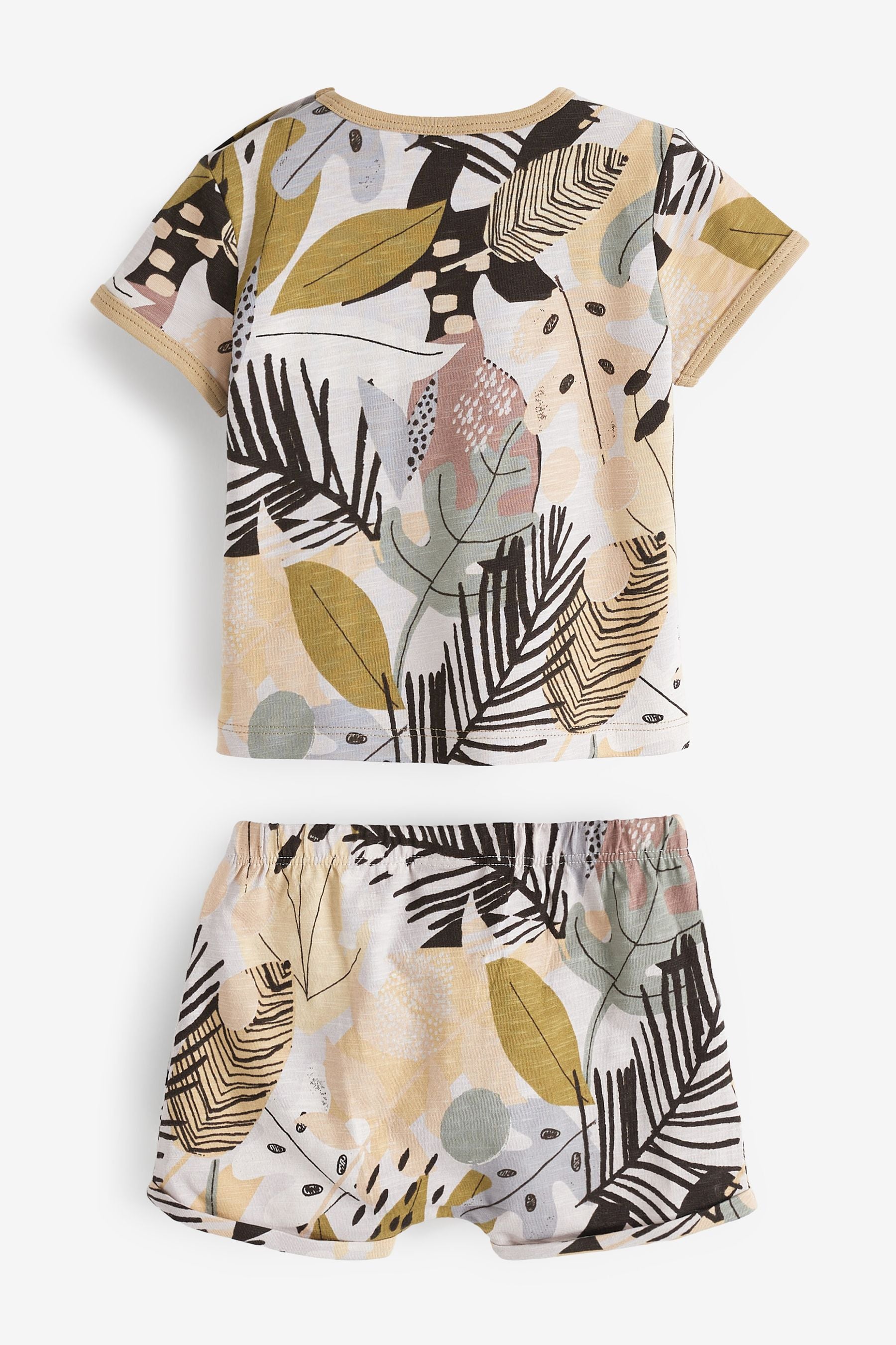 Palm Print Khaki Green Baby 6 Piece T-Shirt and Shorts Set