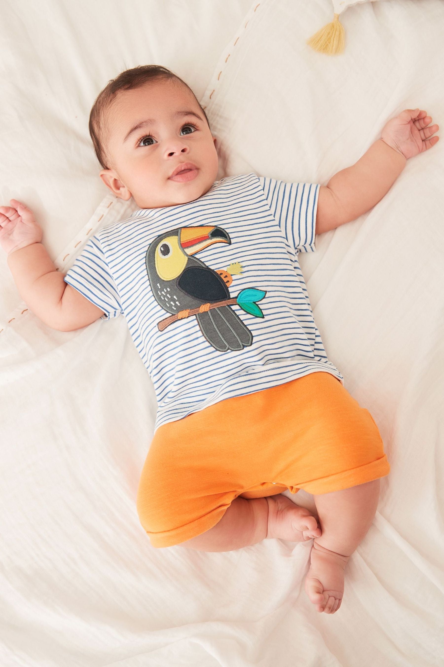 White/Orange Baby Toucan Baby Romper (0mths-3yrs)