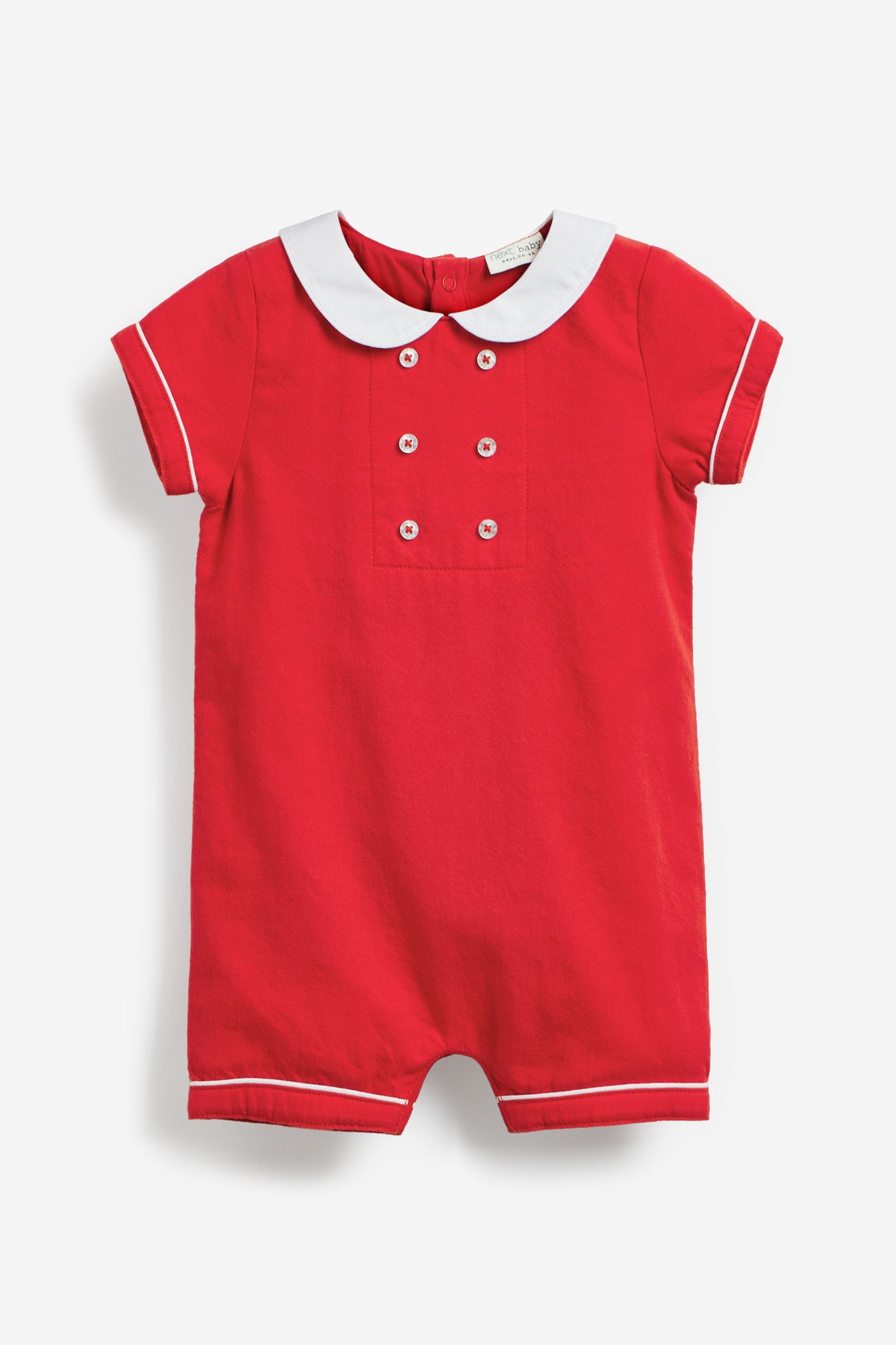 Red/White Collared Baby Smart 2 Piece Romper And Hat Set (0mths-2yrs)