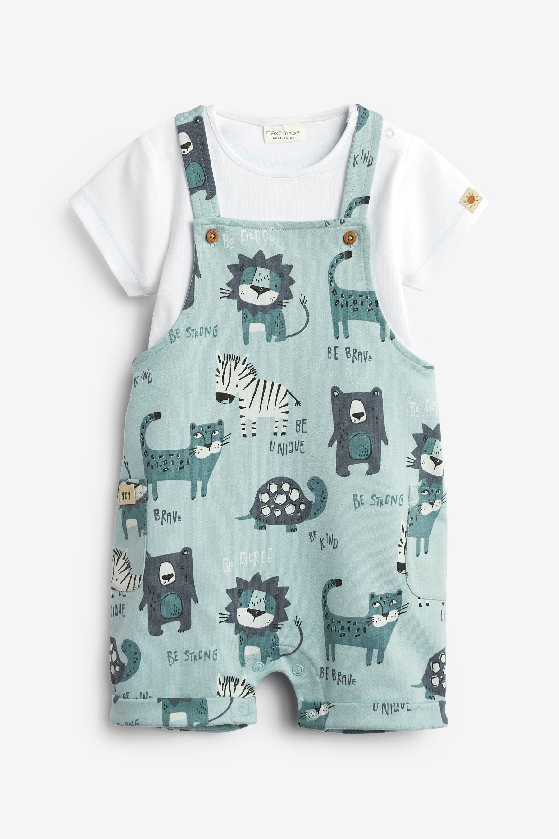 Blue Animal Baby 2 Piece Dungarees And Bodysuit Set (0mths-3yrs)