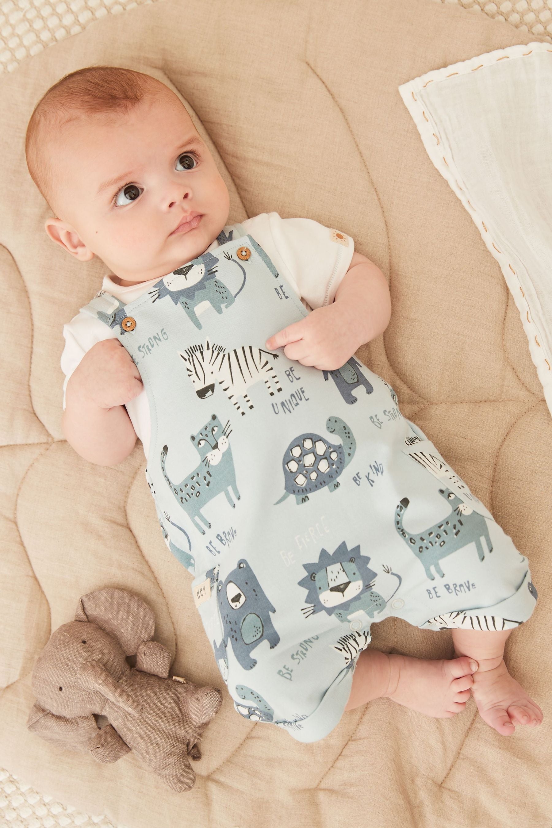 Blue Animal Baby 2 Piece Dungarees And Bodysuit Set (0mths-3yrs)