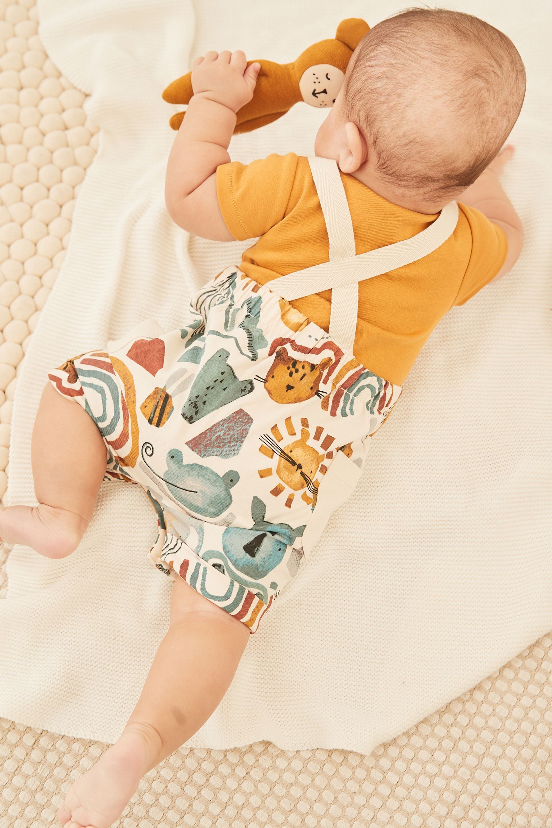 Brown/Cream Safari Animals Baby Jersey Dungarees And Bodysuit Set (0mths-2yrs)