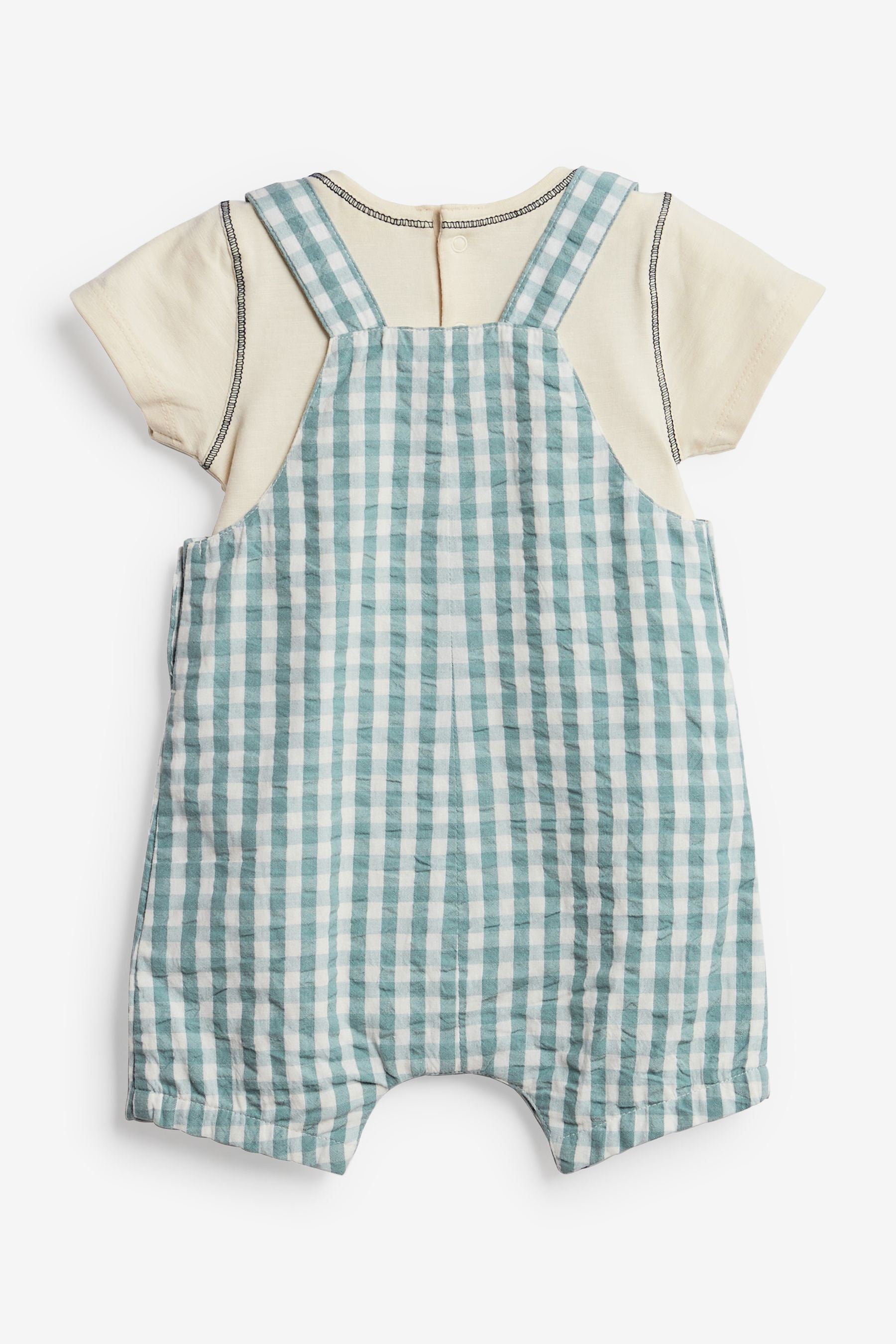 Baby Blue Check Woven 2 Piece Dungarees And Bodysuit Set (0mths-2yrs)