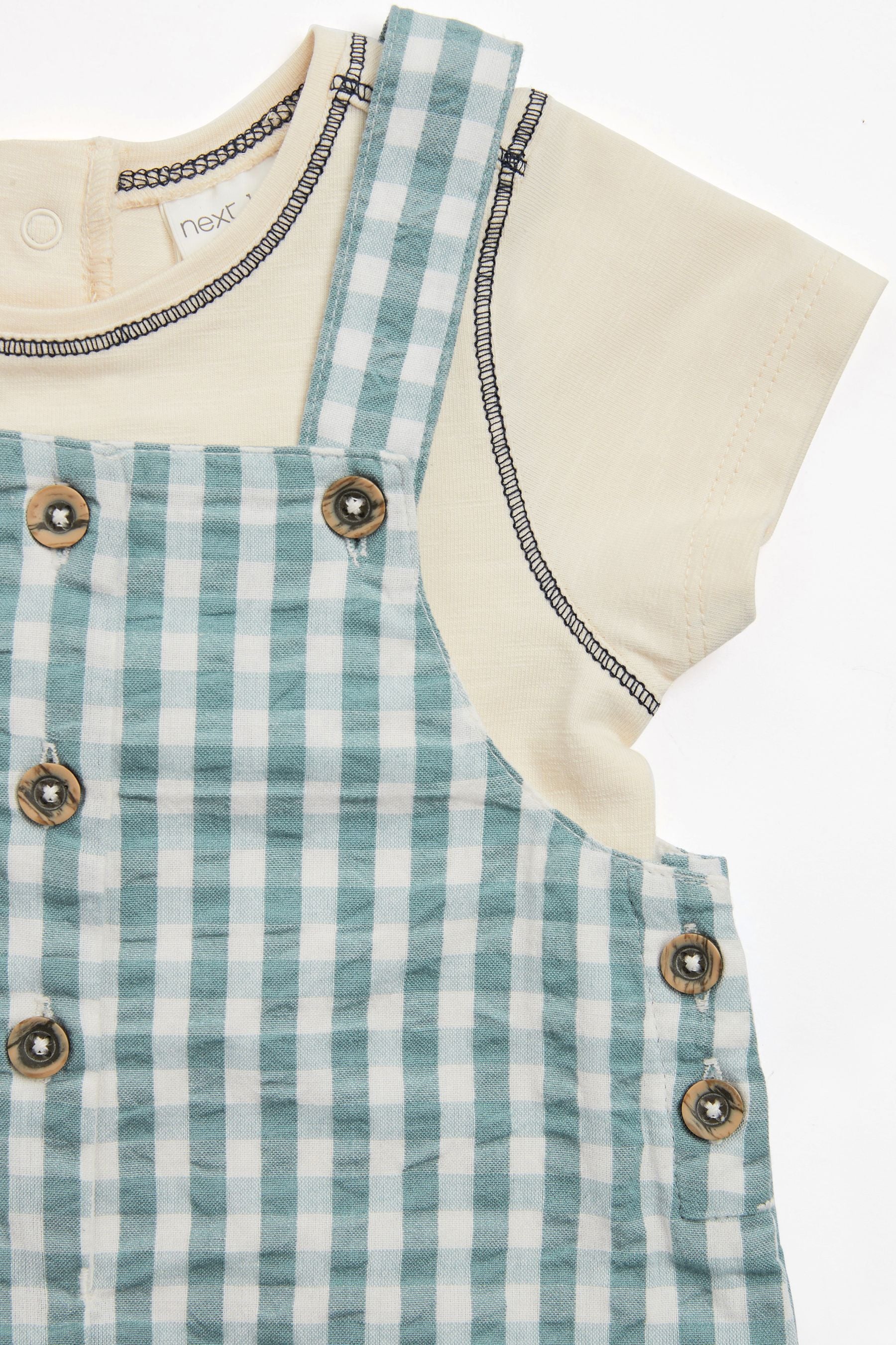 Baby Blue Check Woven 2 Piece Dungarees And Bodysuit Set (0mths-2yrs)