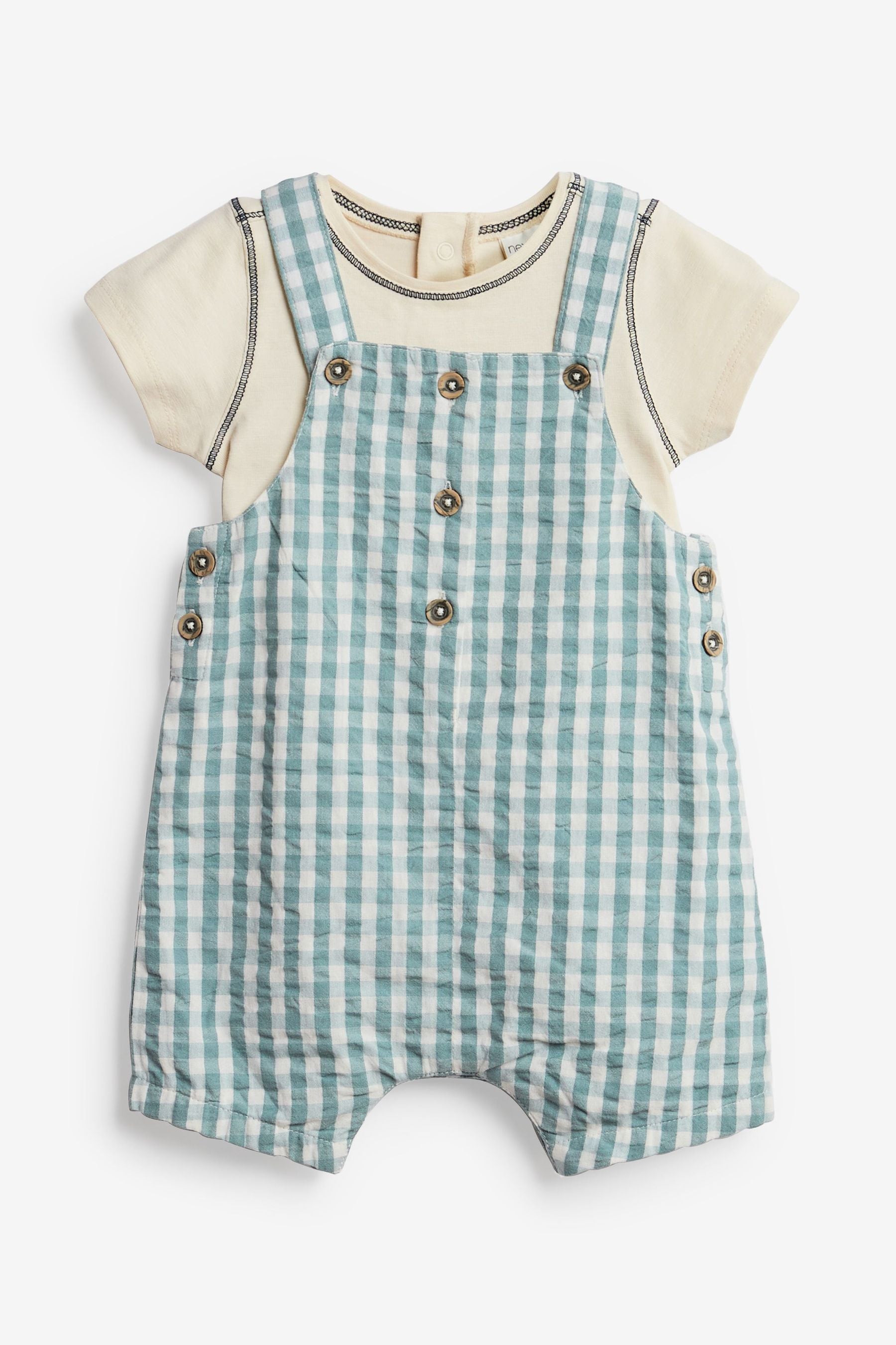 Baby Blue Check Woven 2 Piece Dungarees And Bodysuit Set (0mths-2yrs)