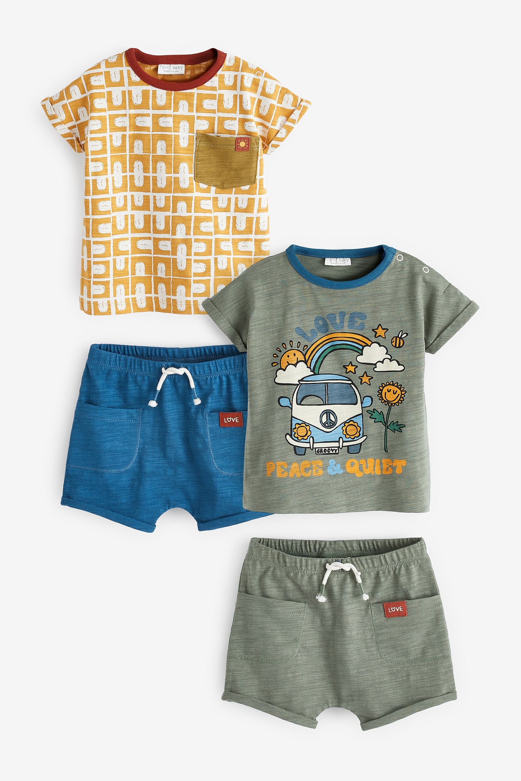 Retro Green 4 Pack Baby T-Shirts And Shorts Set