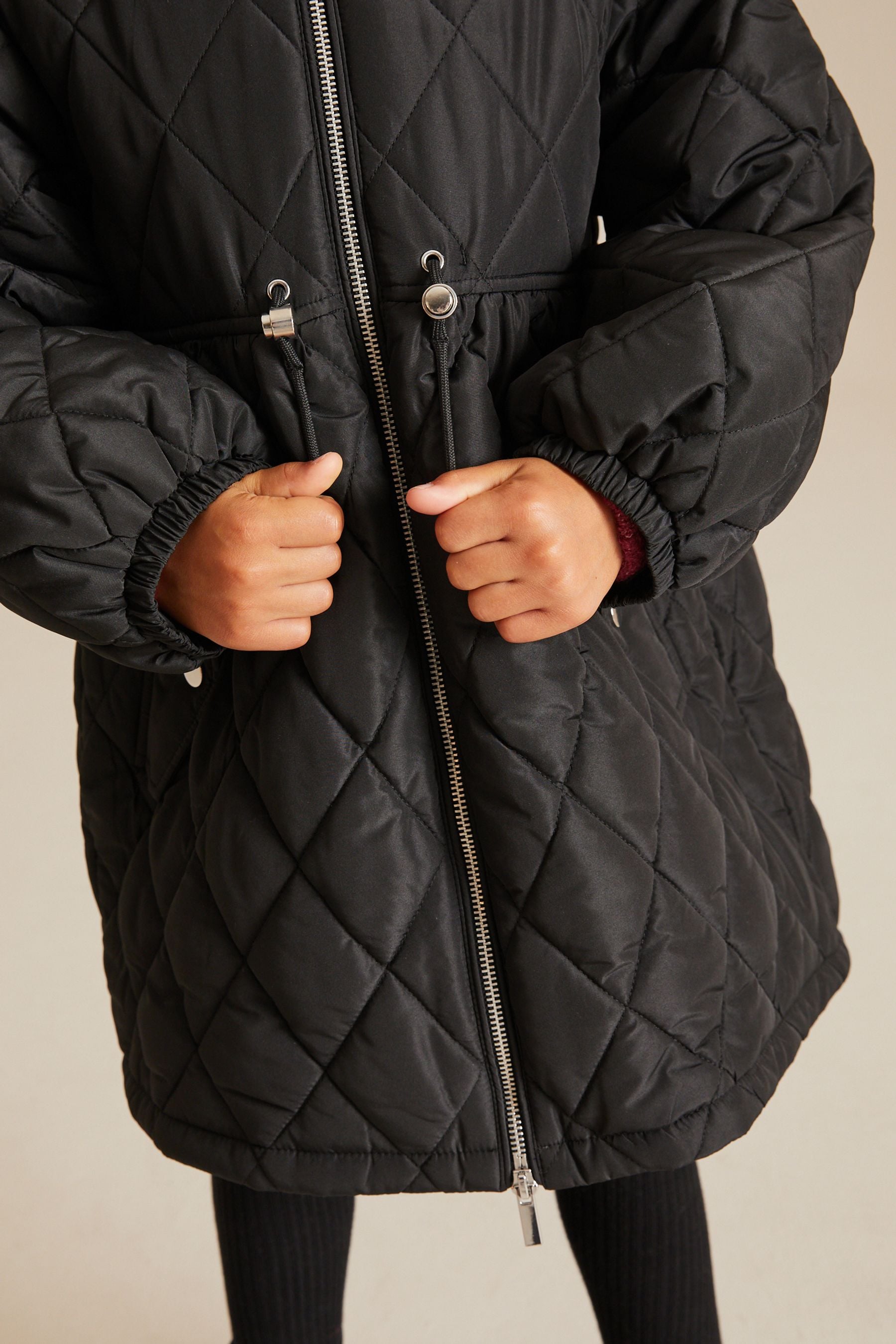 Black Faux Fur Hooded Quilted Padded Coat (3-16yrs)