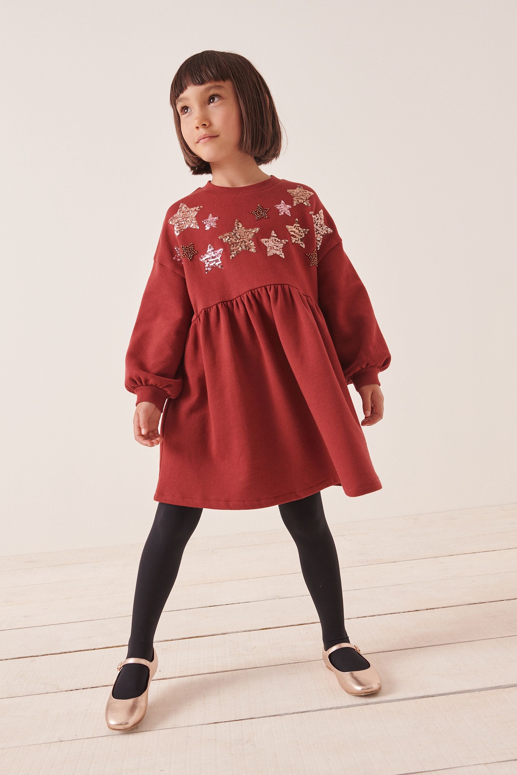 Chocolate Brown Sequin Cosy Long Sleeve Dress (3-16yrs)