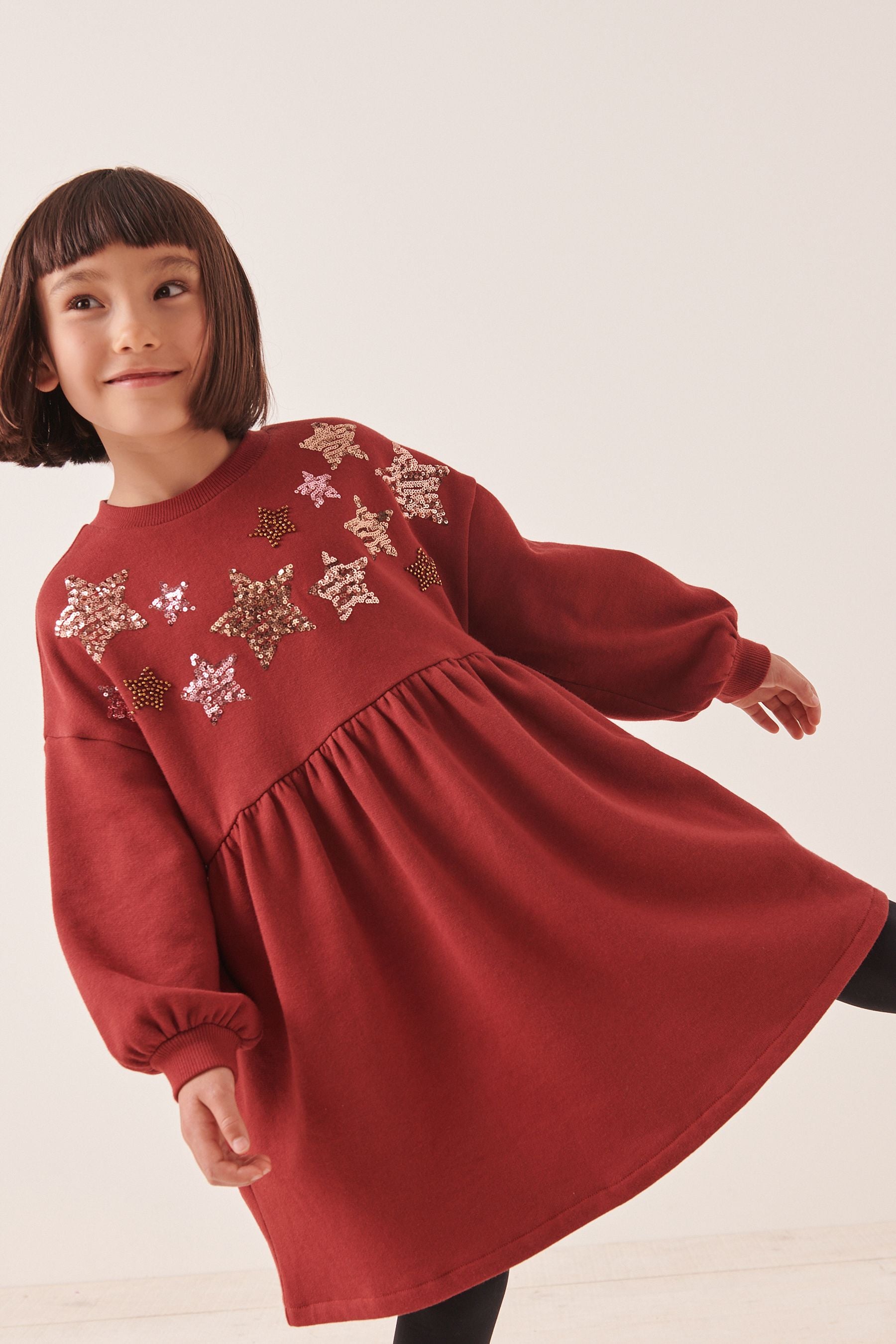 Chocolate Brown Sequin Cosy Long Sleeve Dress (3-16yrs)