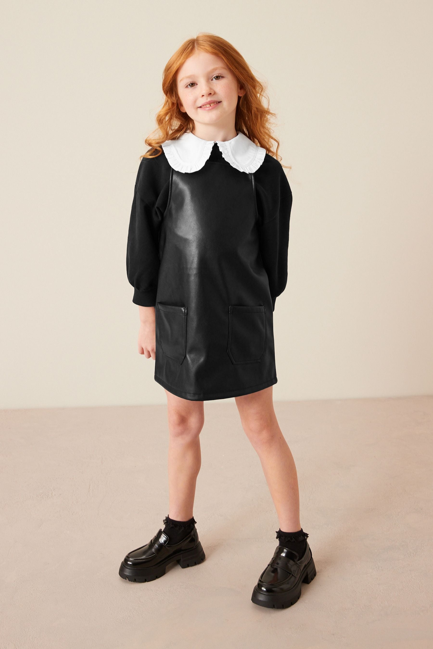 Black Pinafore Dress and Collar Crew Top Set (3-16yrs)