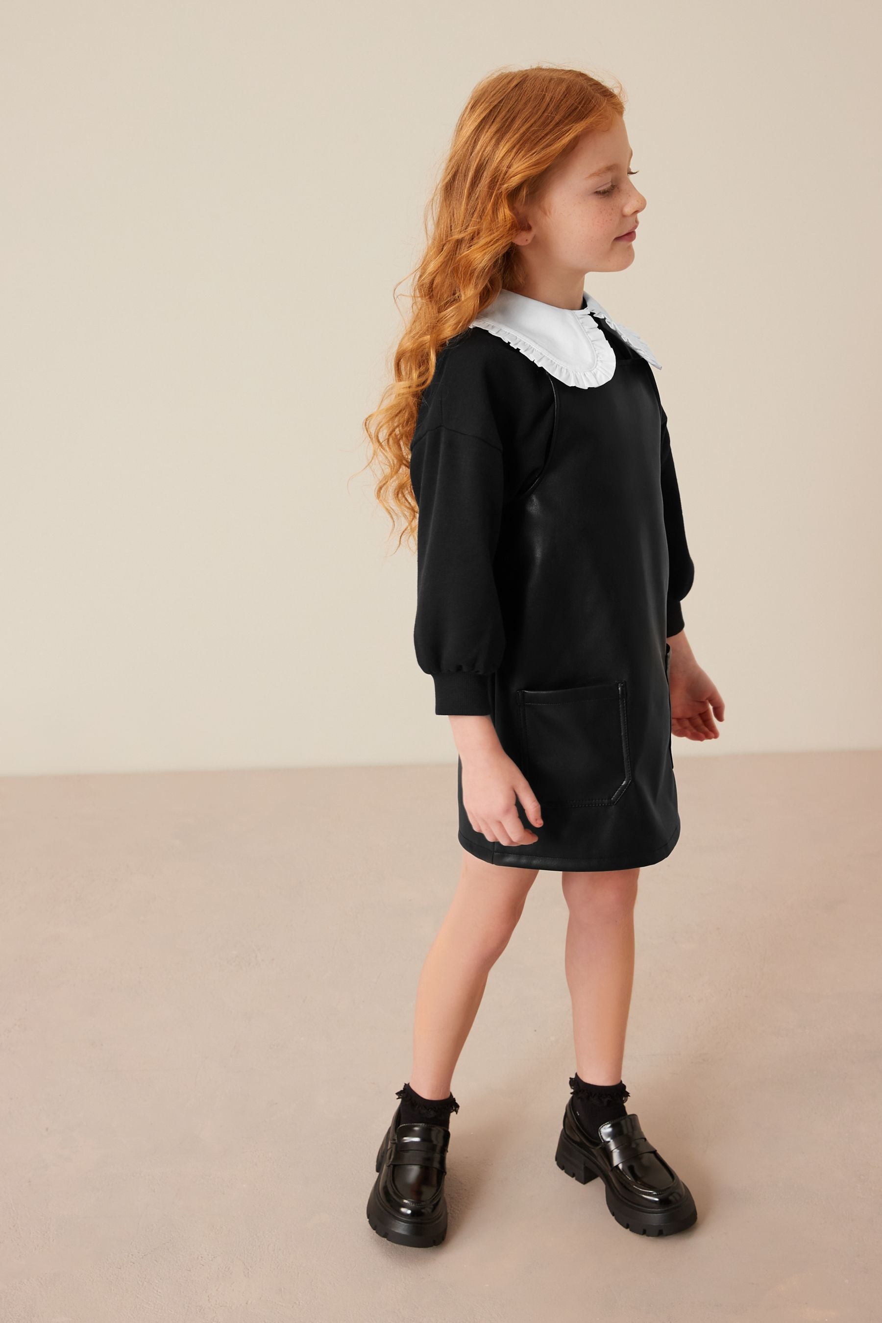 Black Pinafore Dress and Collar Crew Top Set (3-16yrs)