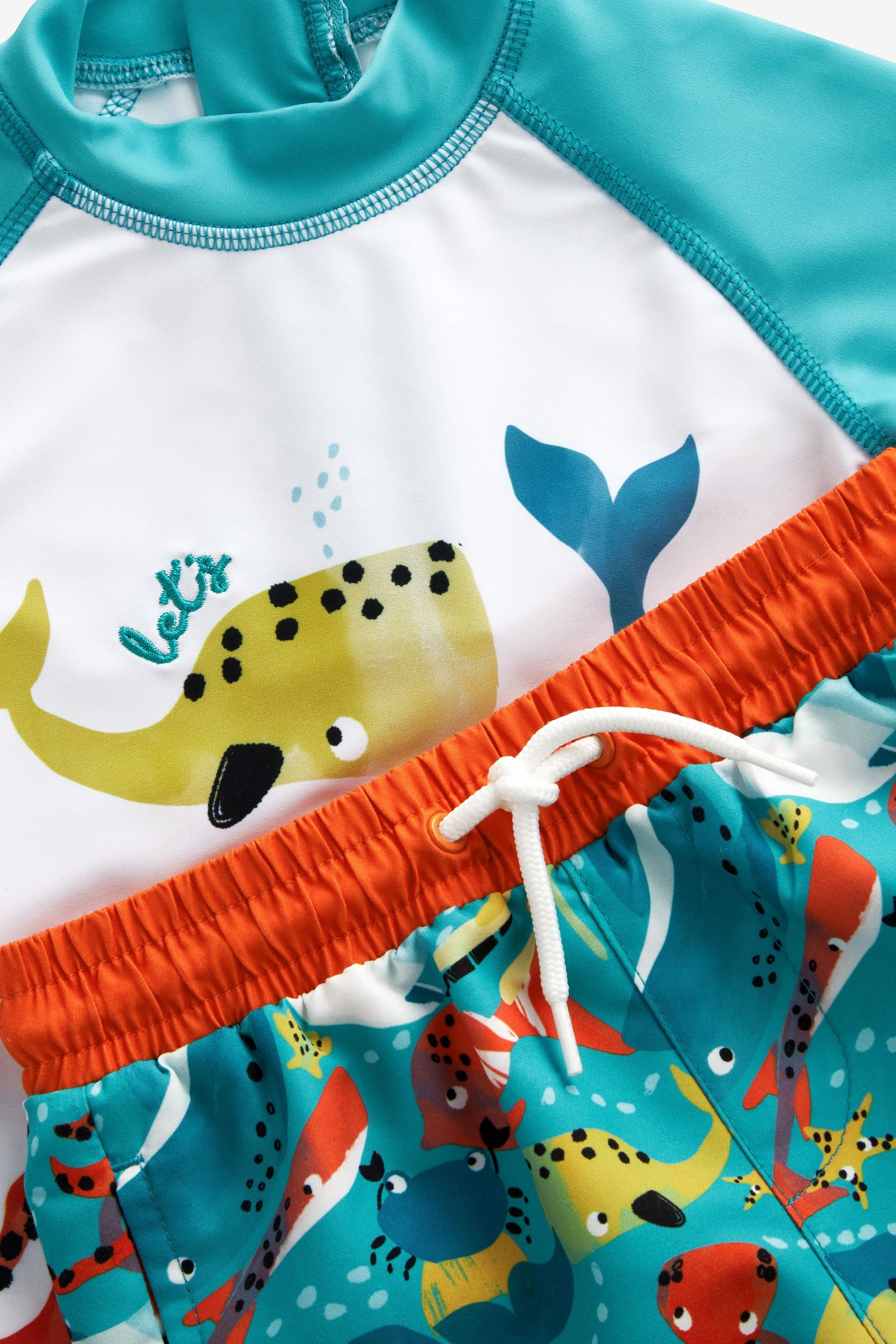 Teal Blue Ocean 2 Piece Rash Vest And Shorts Set (3mths-7yrs)