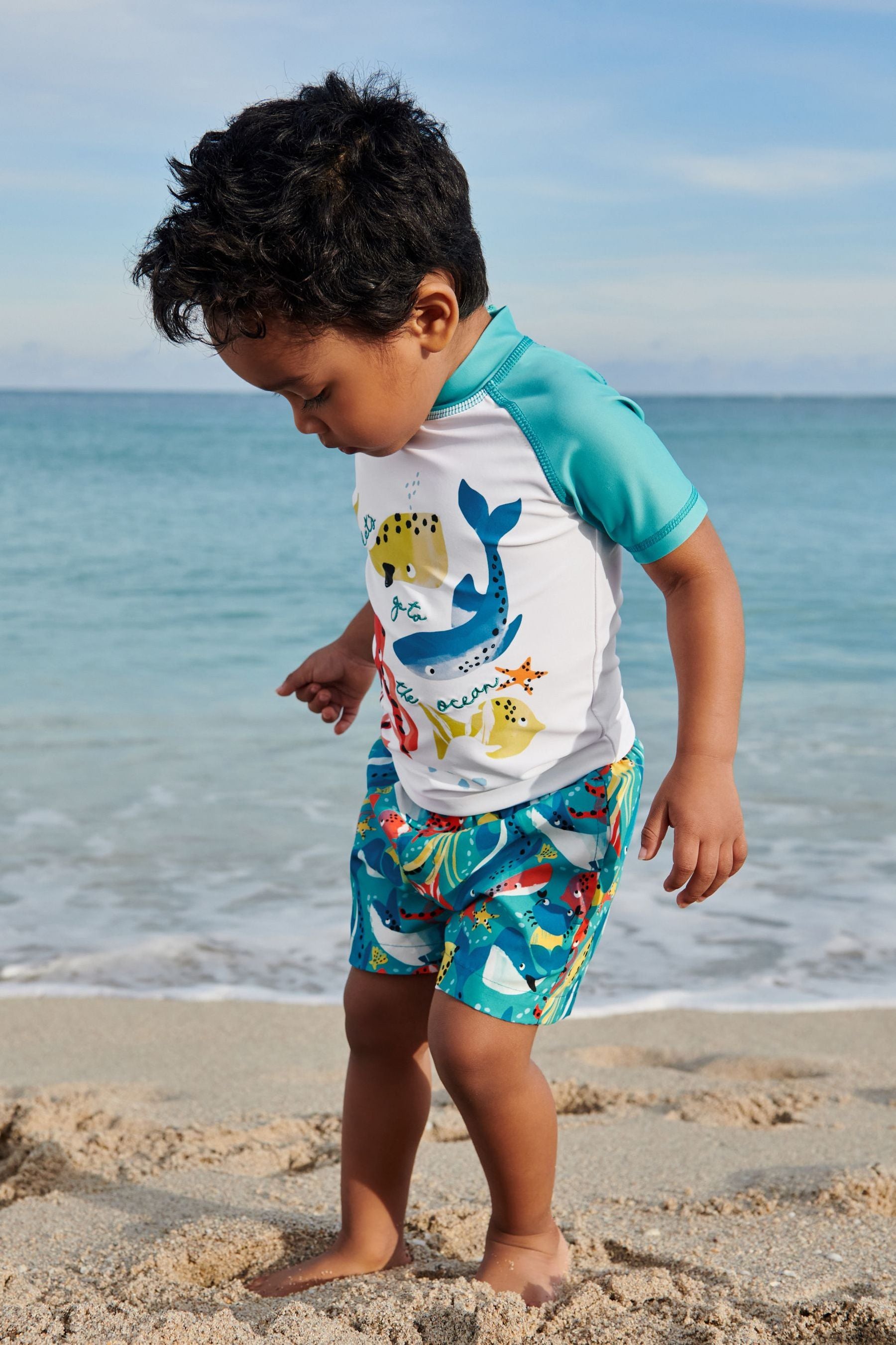 Teal Blue Ocean 2 Piece Rash Vest And Shorts Set (3mths-7yrs)