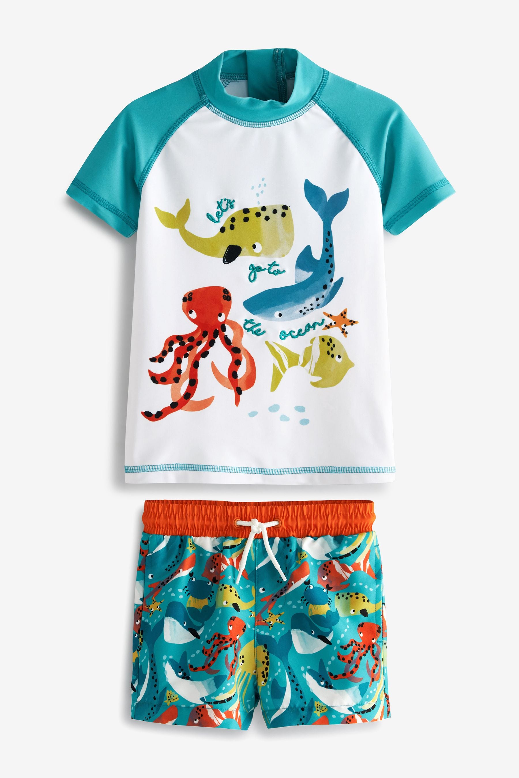 Teal Blue Ocean 2 Piece Rash Vest And Shorts Set (3mths-7yrs)