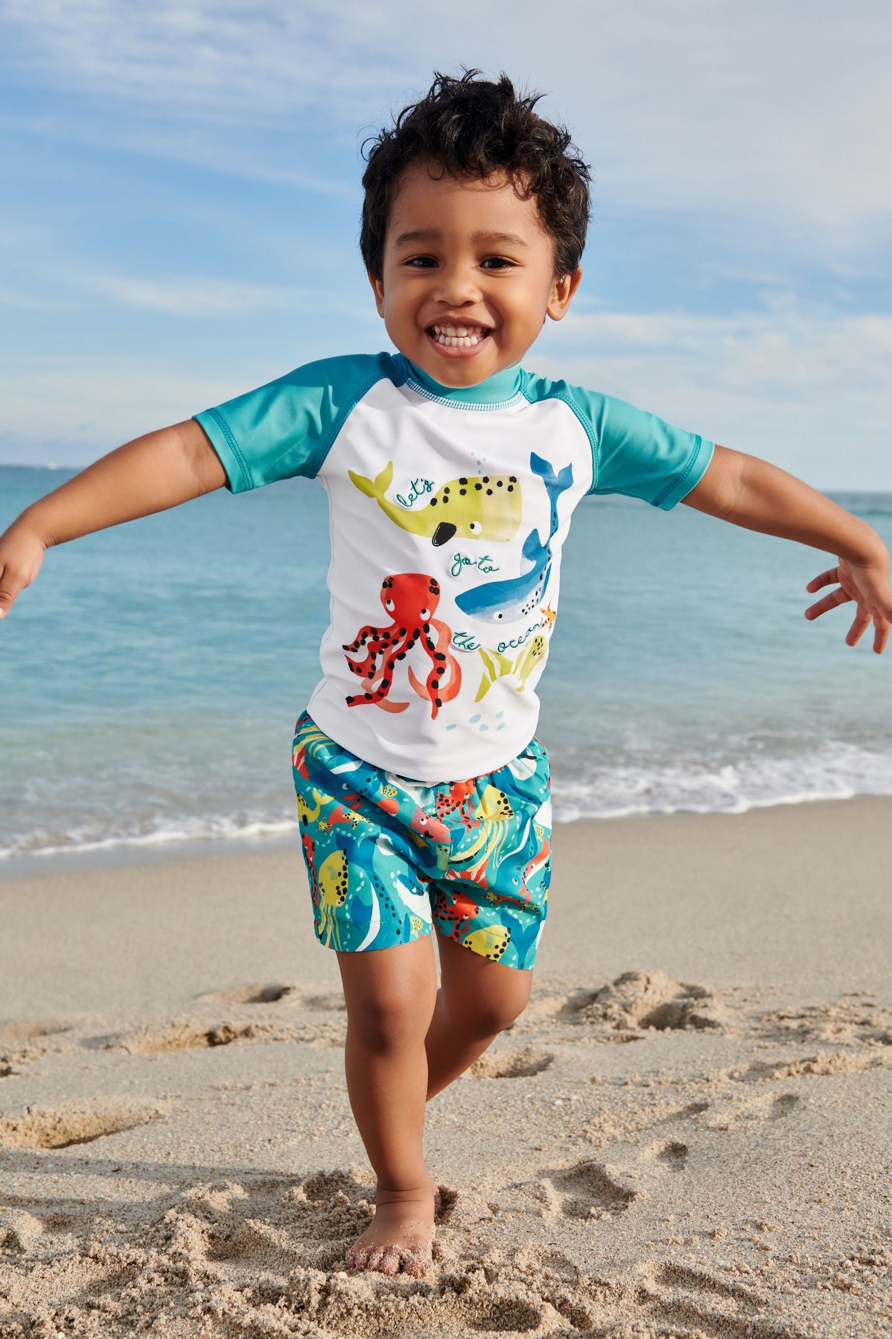 Teal Blue Ocean 2 Piece Rash Vest And Shorts Set (3mths-7yrs)