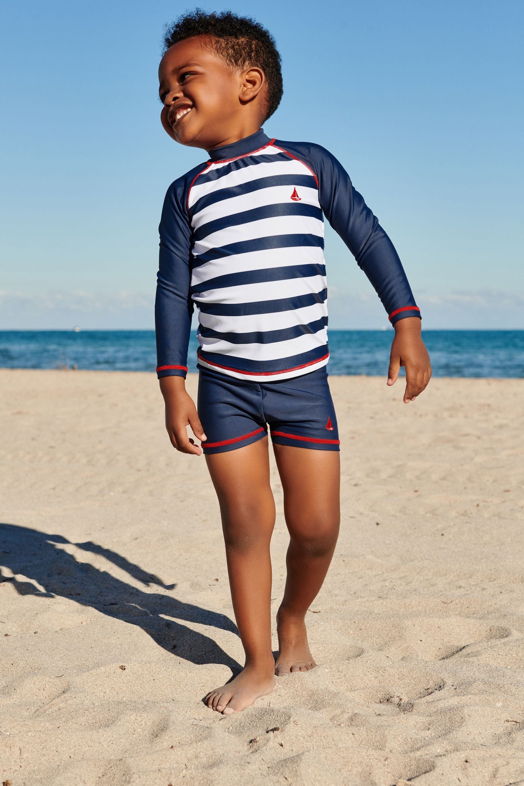 Long Sleeve Navy Stripe 2 Piece Sunsafe Top & Shorts Set (3mths-7yrs)