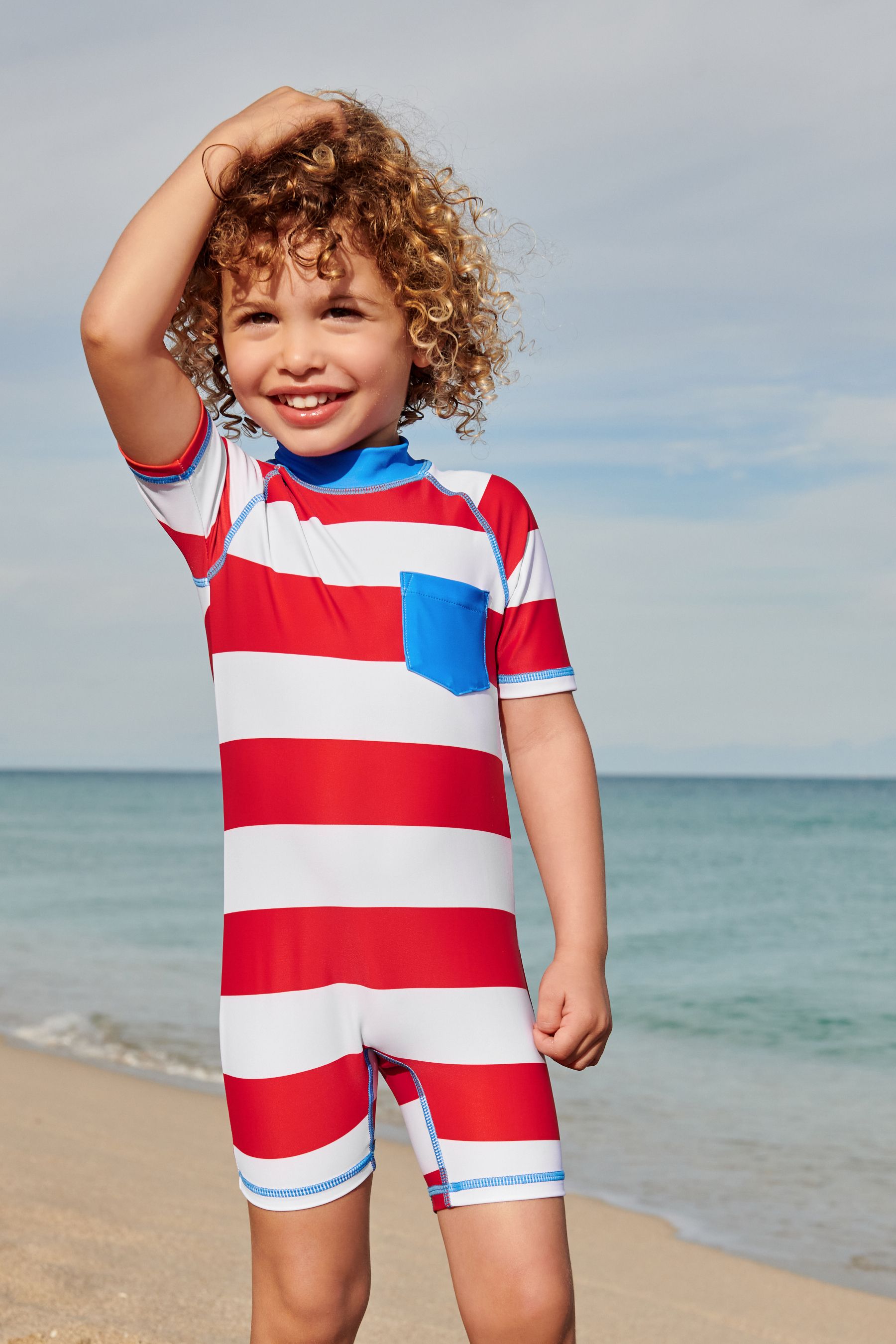 Red Stripe Sunsafe Swimsuit And Hat (3mths-7yrs)