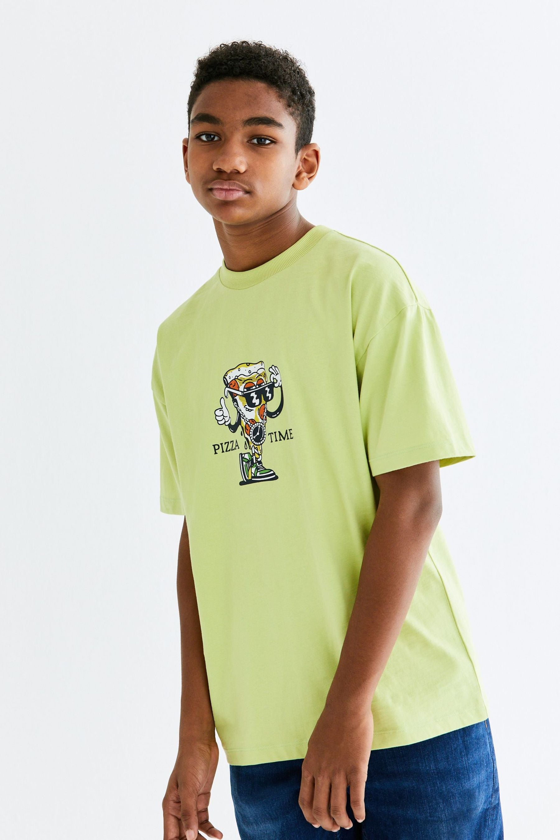 Yellow Pizza Time Short Sleeve Graphic T-Shirt (3-16yrs)