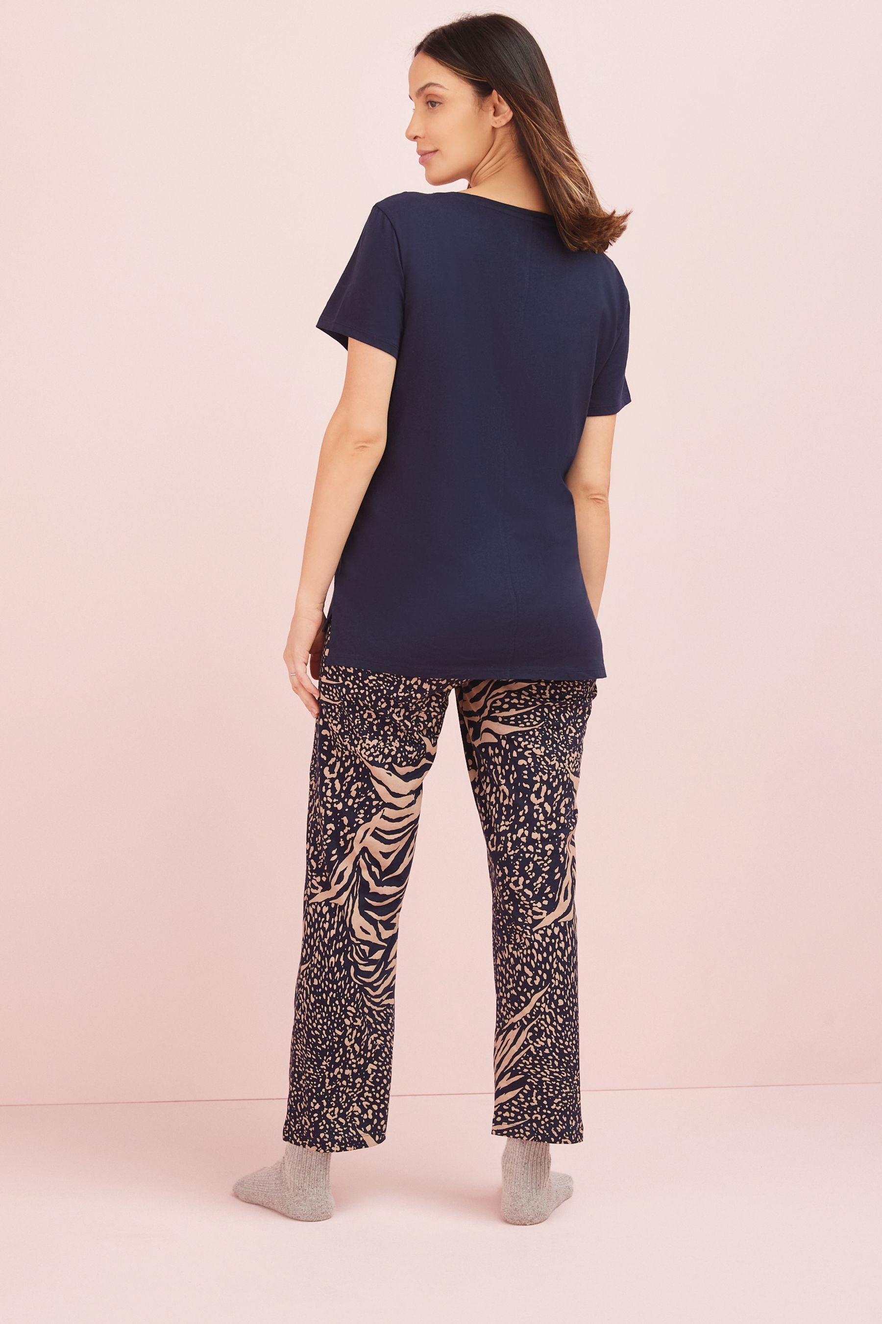 Navy Blue Animal Maternity Cotton Pyjamas