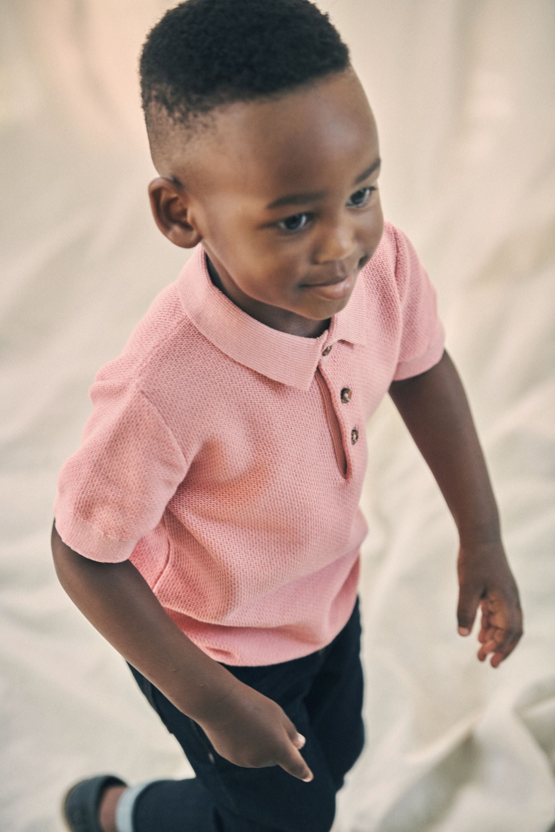 Pink Short Sleeve Textured Polo Shirt (3mths-7yrs)