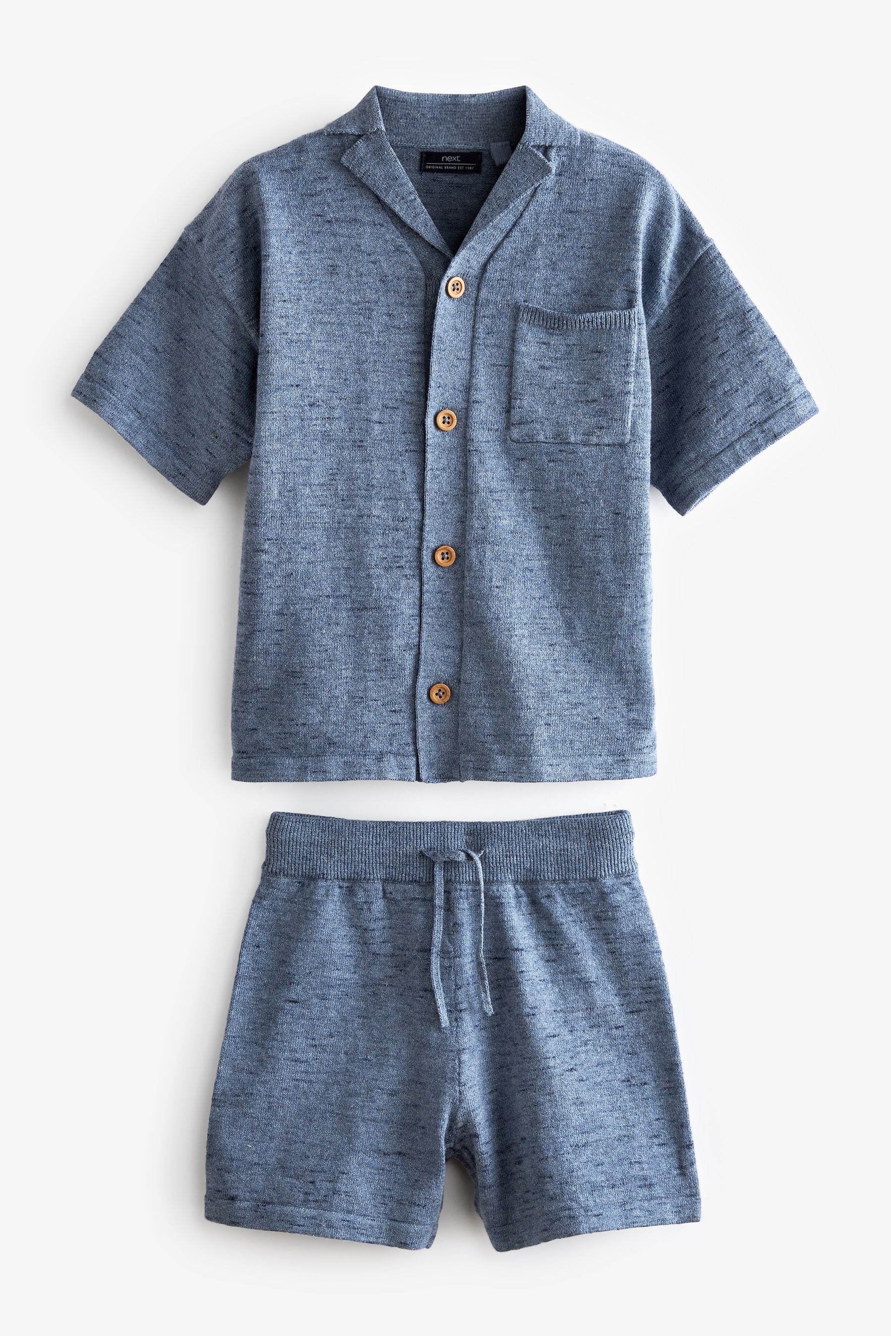 Blue Knitted Shirt And Shorts Set (3mths-7yrs)