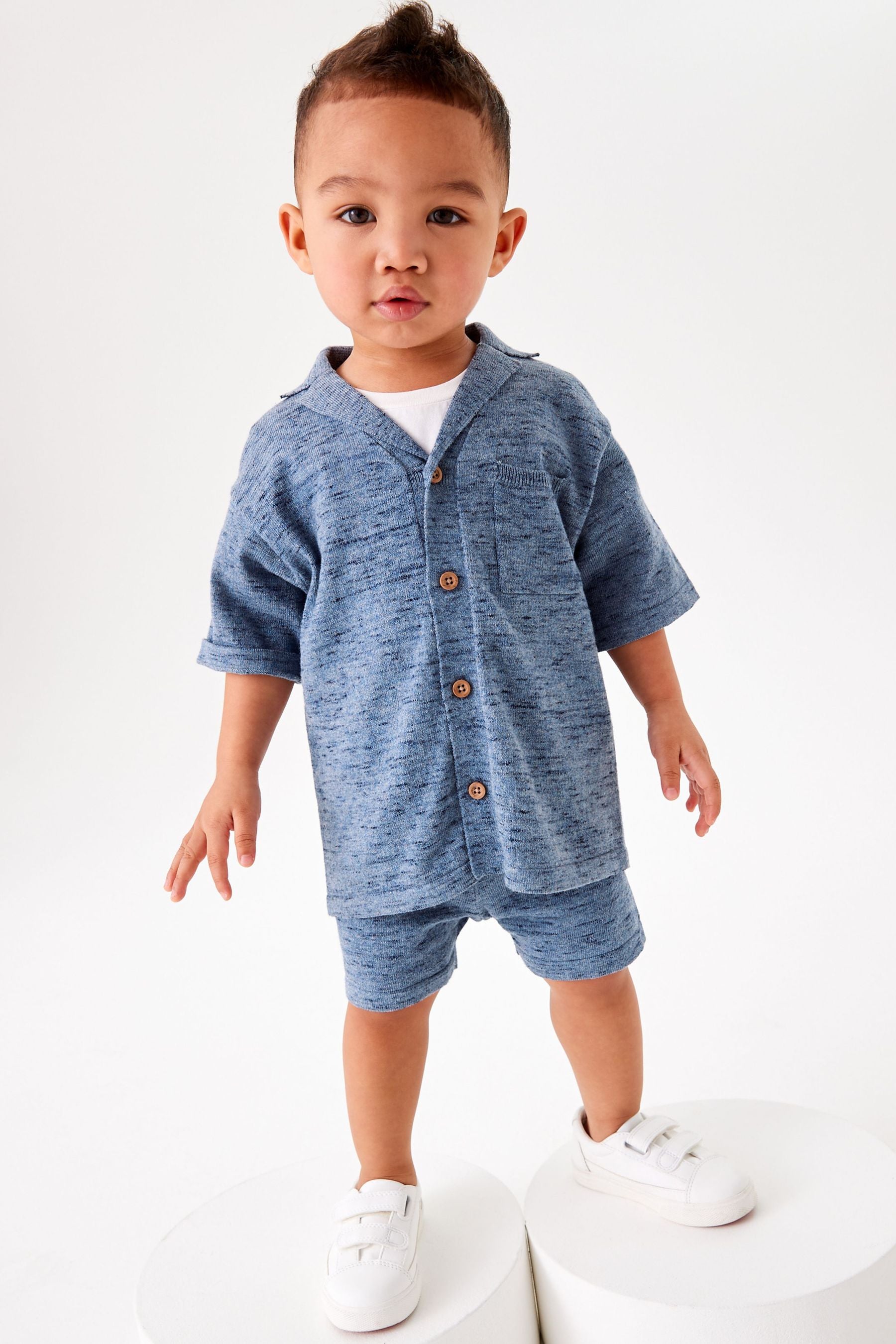 Blue Knitted Shirt And Shorts Set (3mths-7yrs)