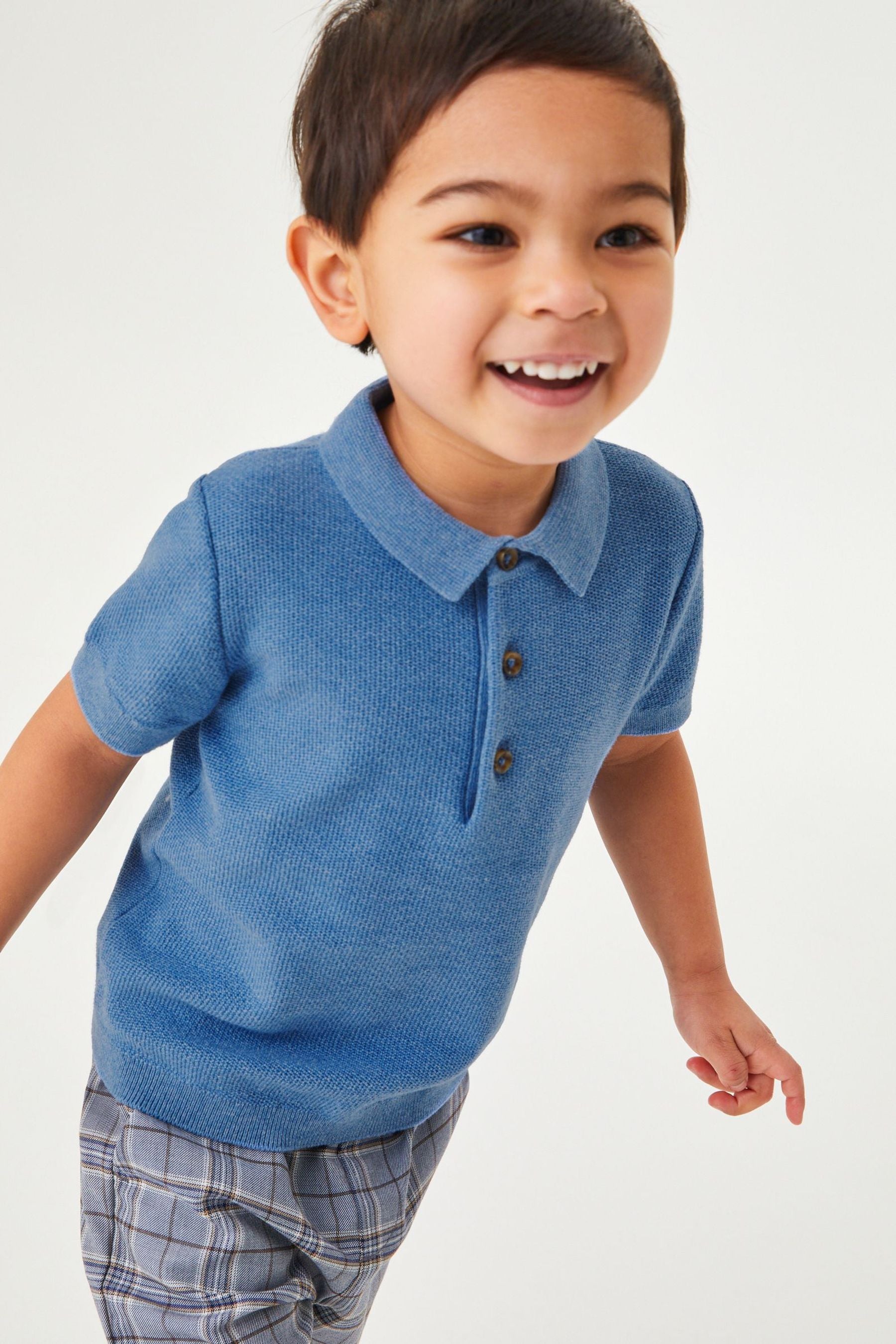 Cobalt Blue Short Sleeve Textured Polo Shirt (3mths-7yrs)