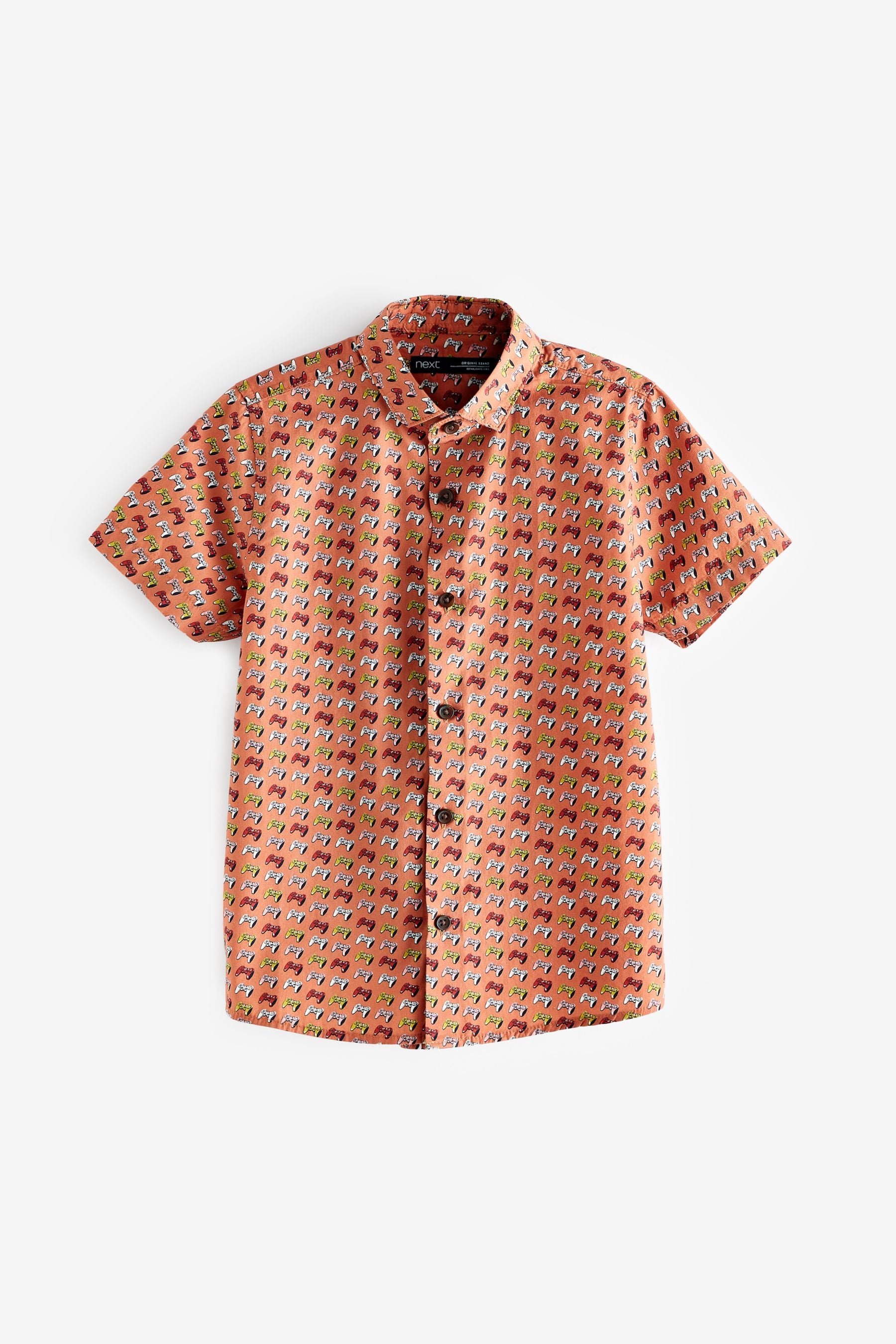 Rust Brown Game Controleller Short Sleeve Printed Shirt (3-16yrs)