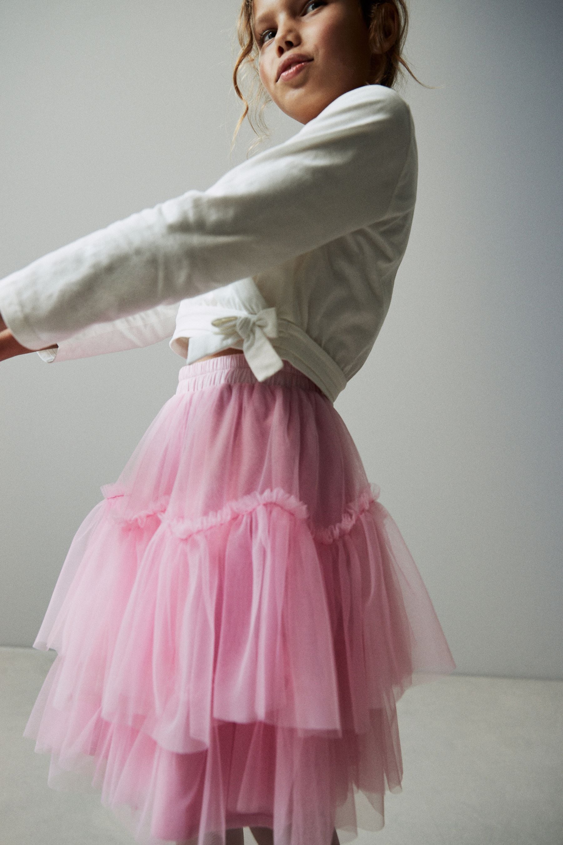 Pink Tiered Tulle Mesh Skirt (3-16yrs)