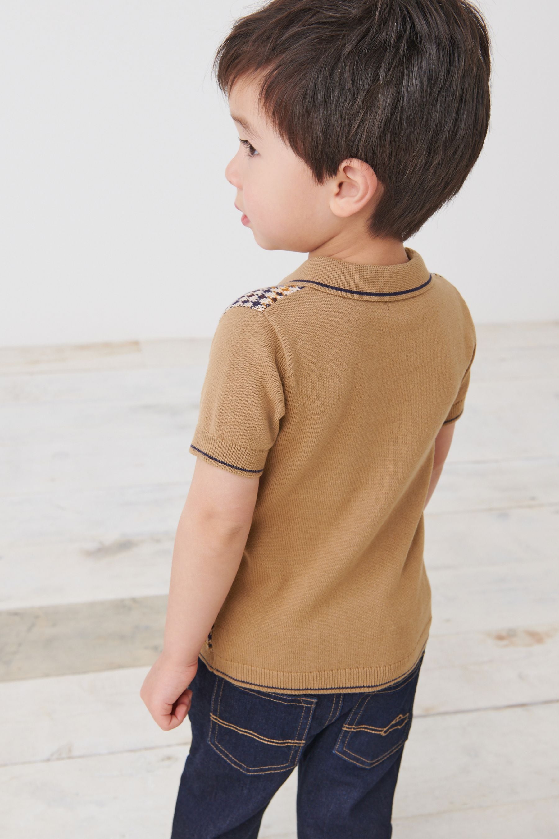 Tan Brown Short Sleeve Check Polo Shirt (3mths-7yrs)