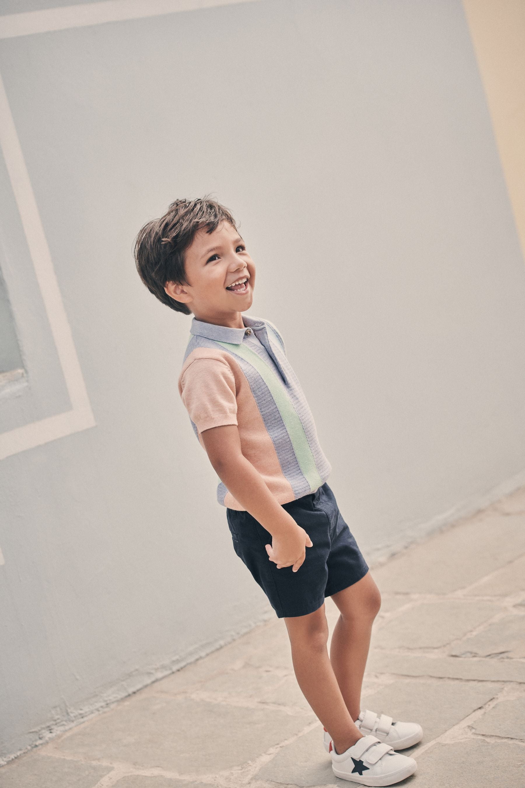 Lilac Purple Short Sleeve Vertical Stripe Knitted Polo Shirt (3mths-7yrs)