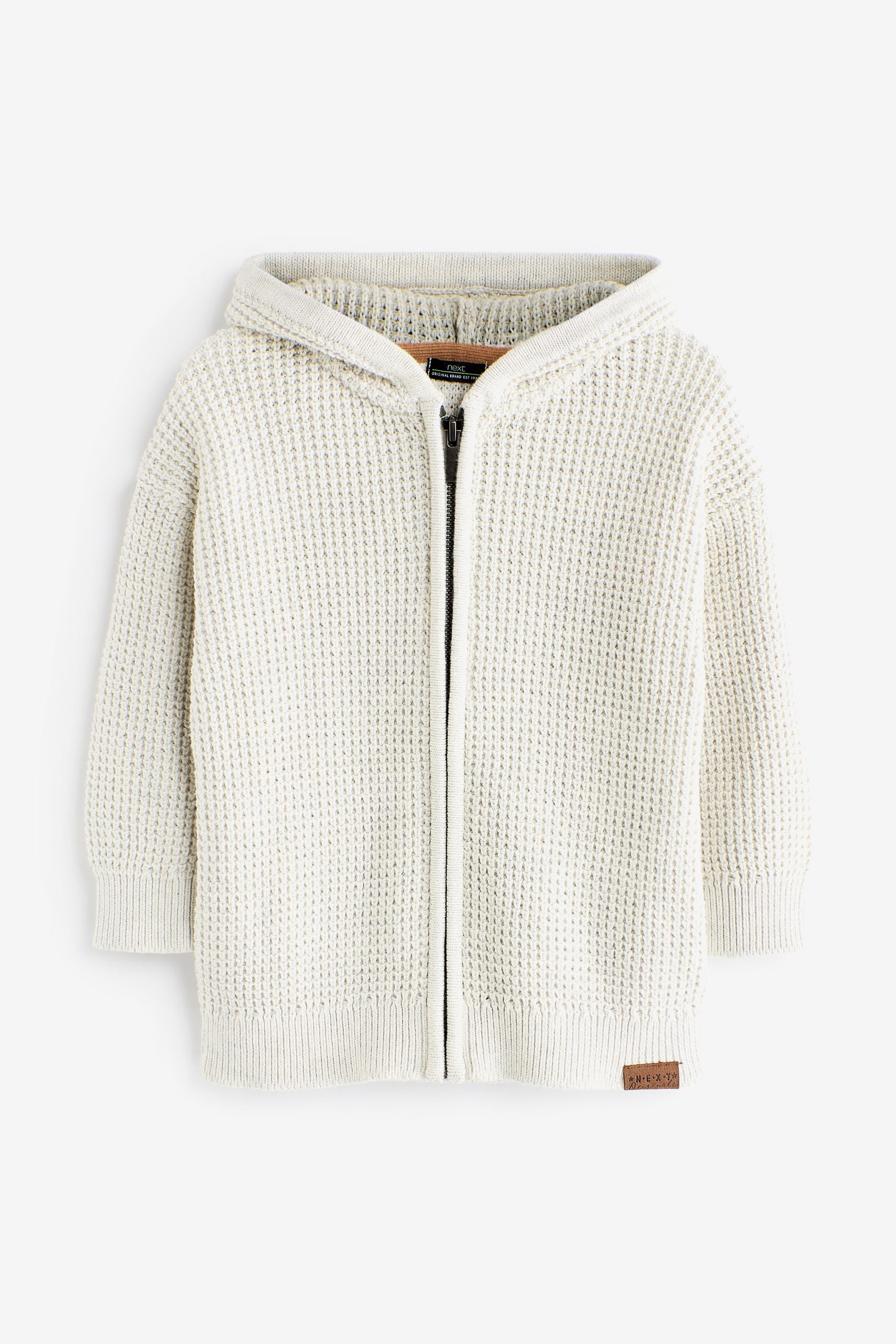 Ecru White Knitted Hooded Zip Through (3mths-7yrs)