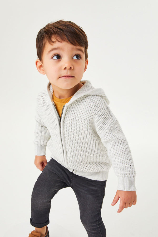 Ecru White Knitted Hooded Zip Through (3mths-7yrs)