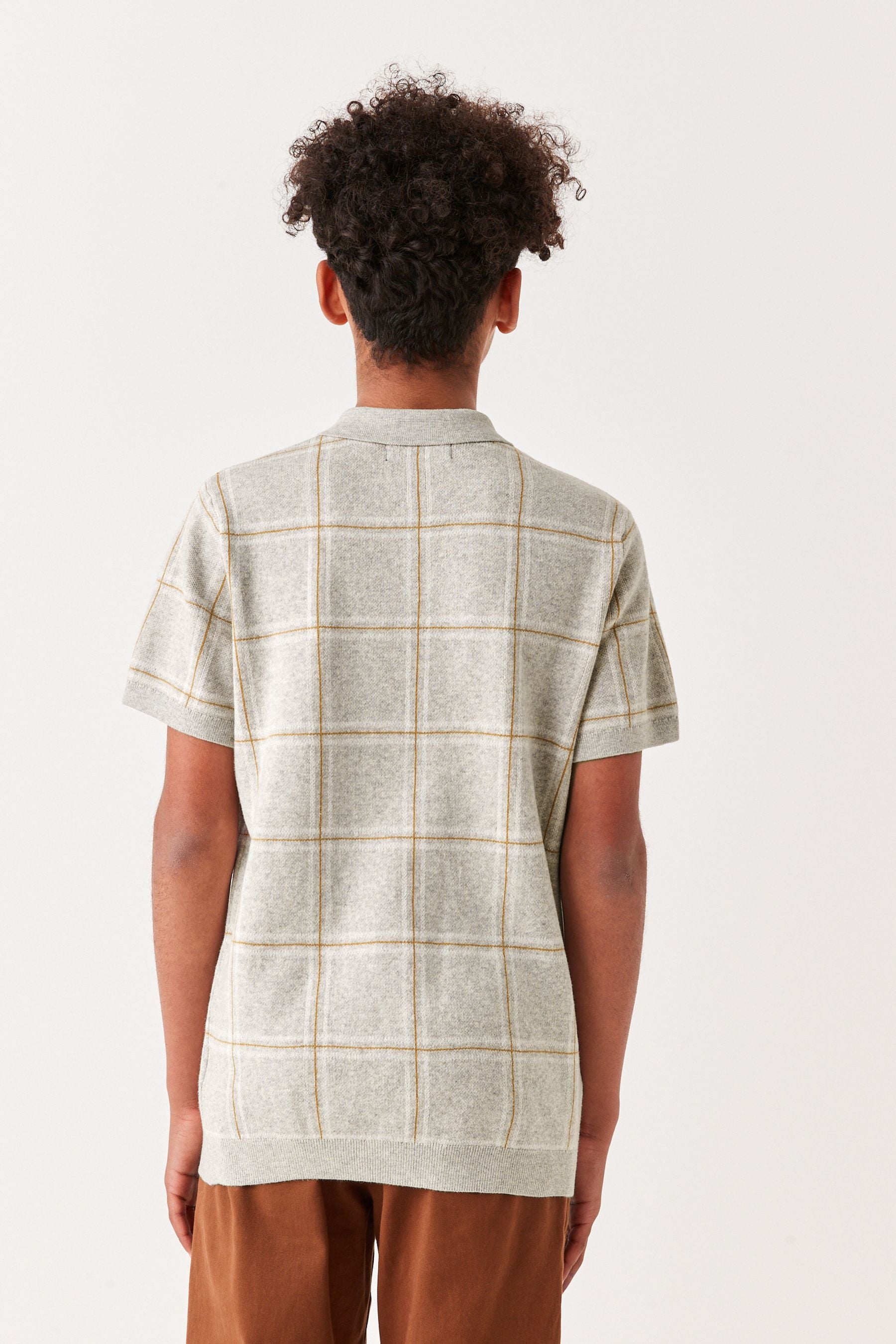 Neutral Short Sleeve Check Knit Polo Shirt (3-16yrs)