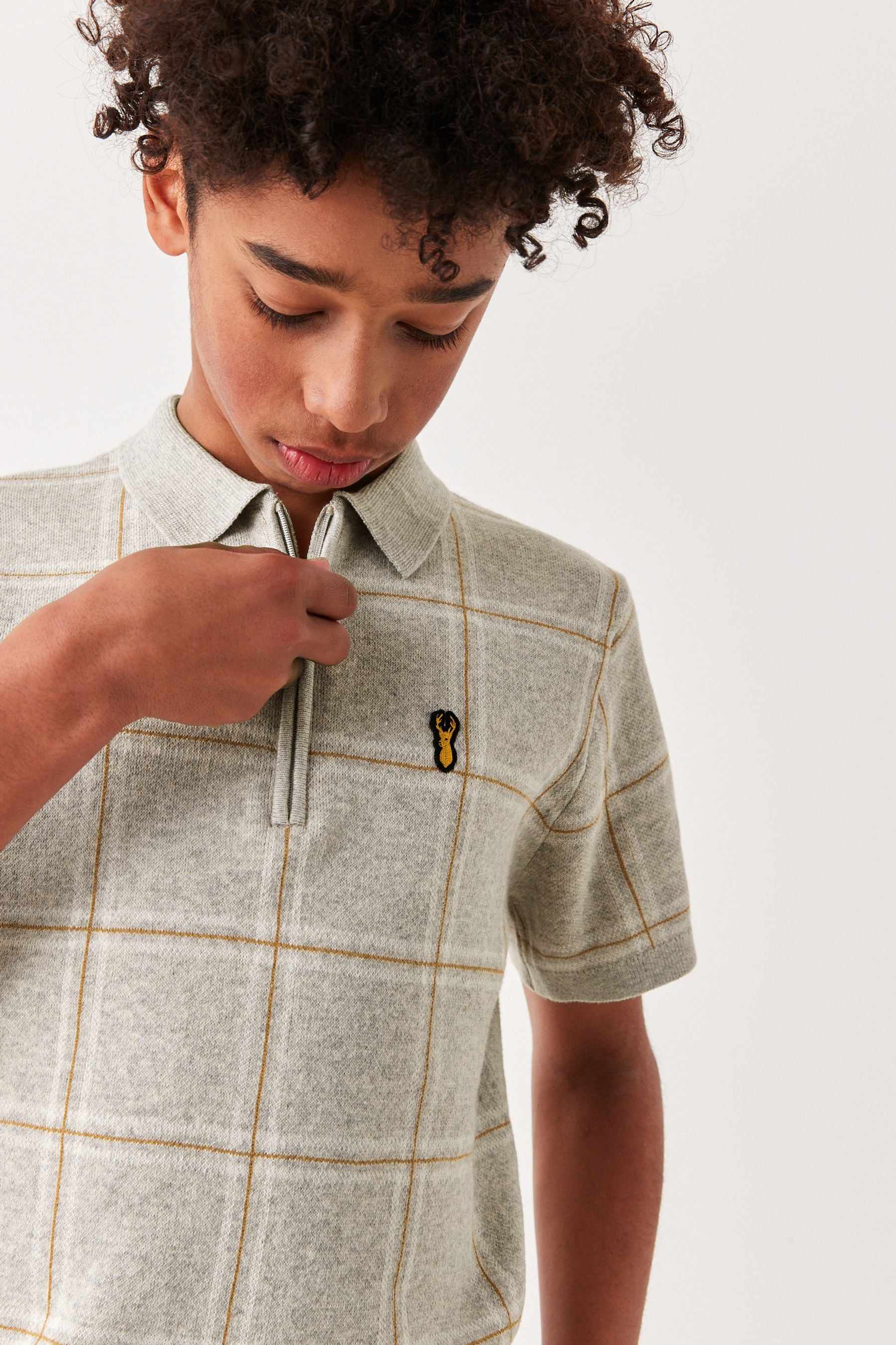 Neutral Short Sleeve Check Knit Polo Shirt (3-16yrs)