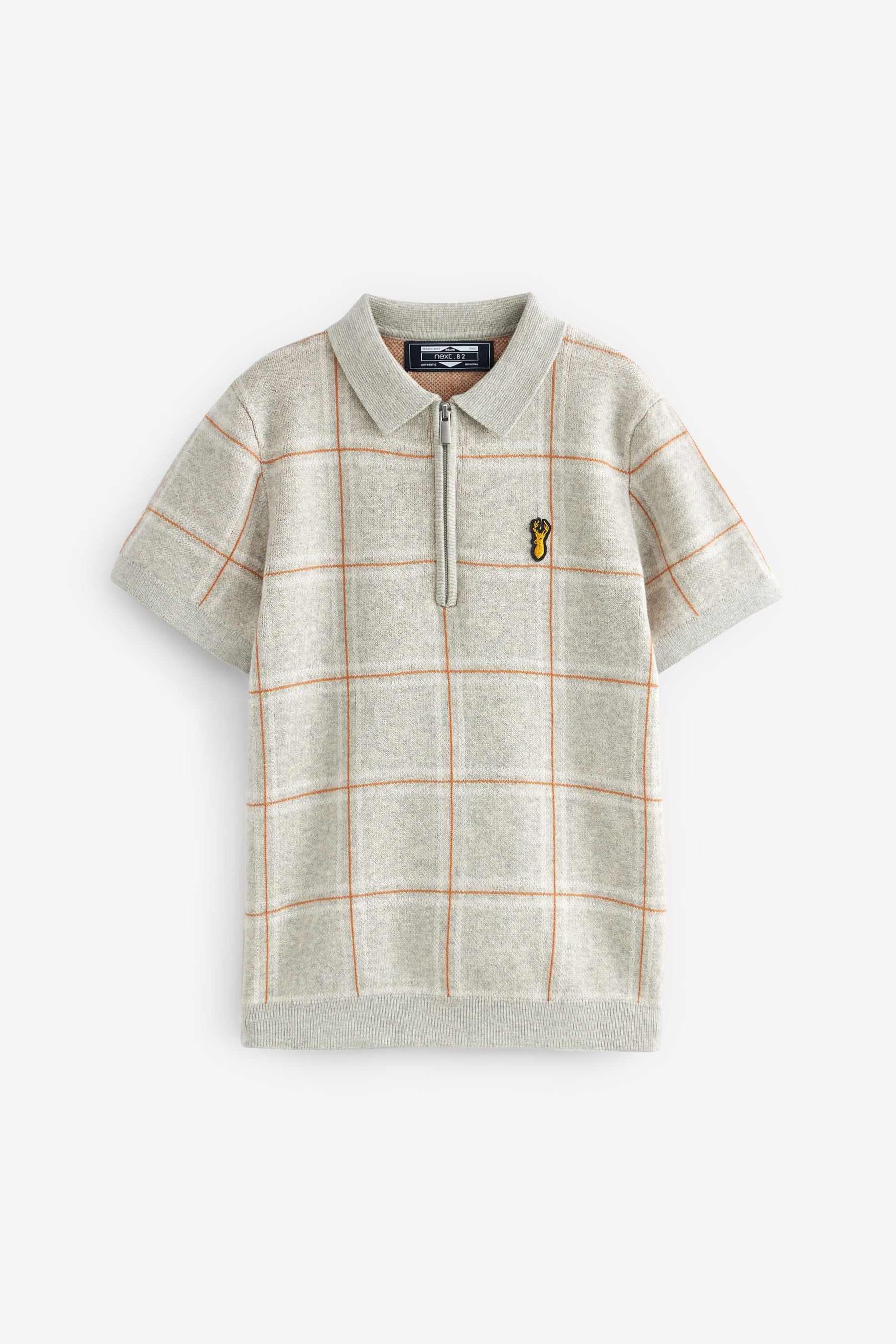 Neutral Short Sleeve Check Knit Polo Shirt (3-16yrs)