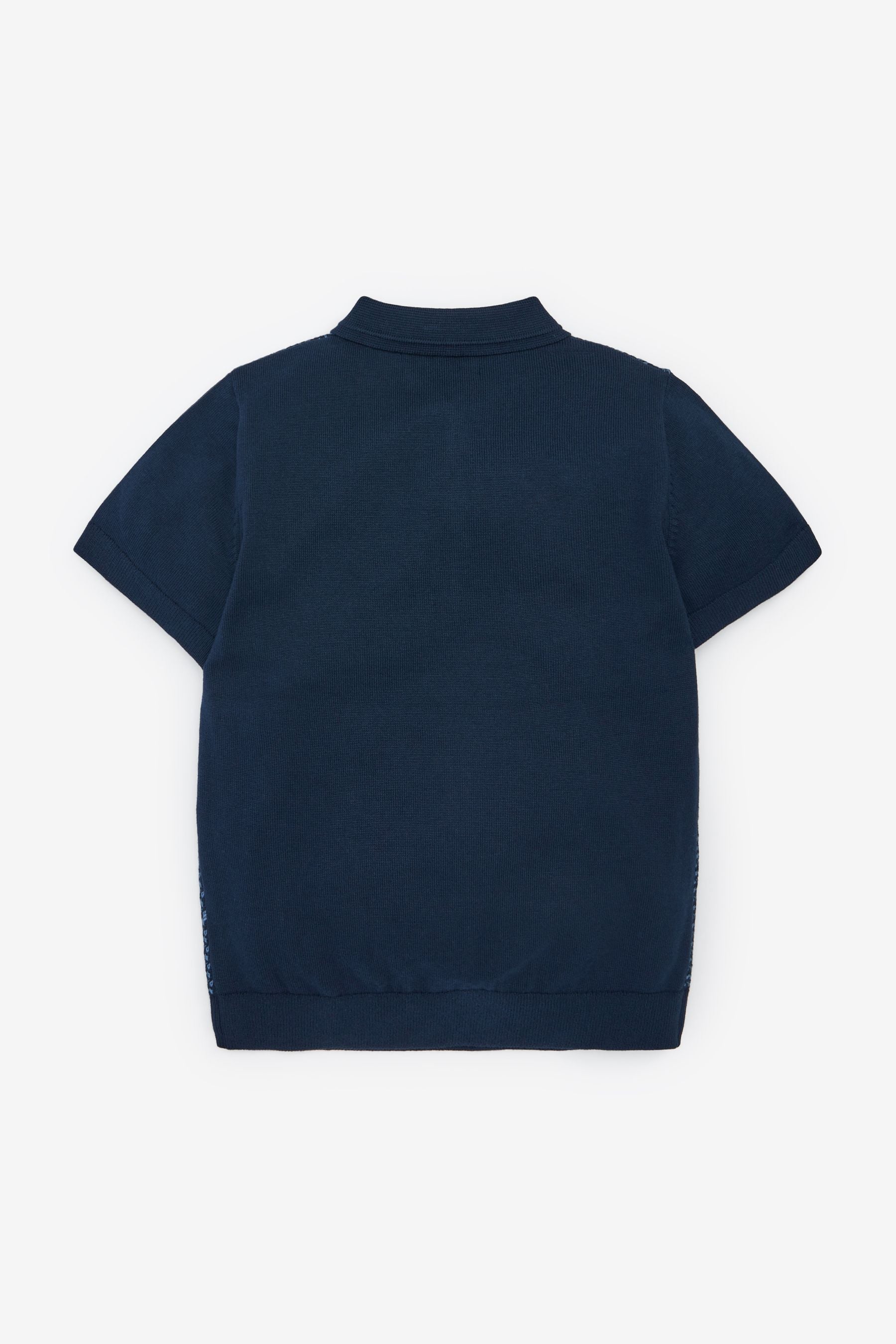 Navy Blue Textured Knit Polo Shirt (3-16yrs)