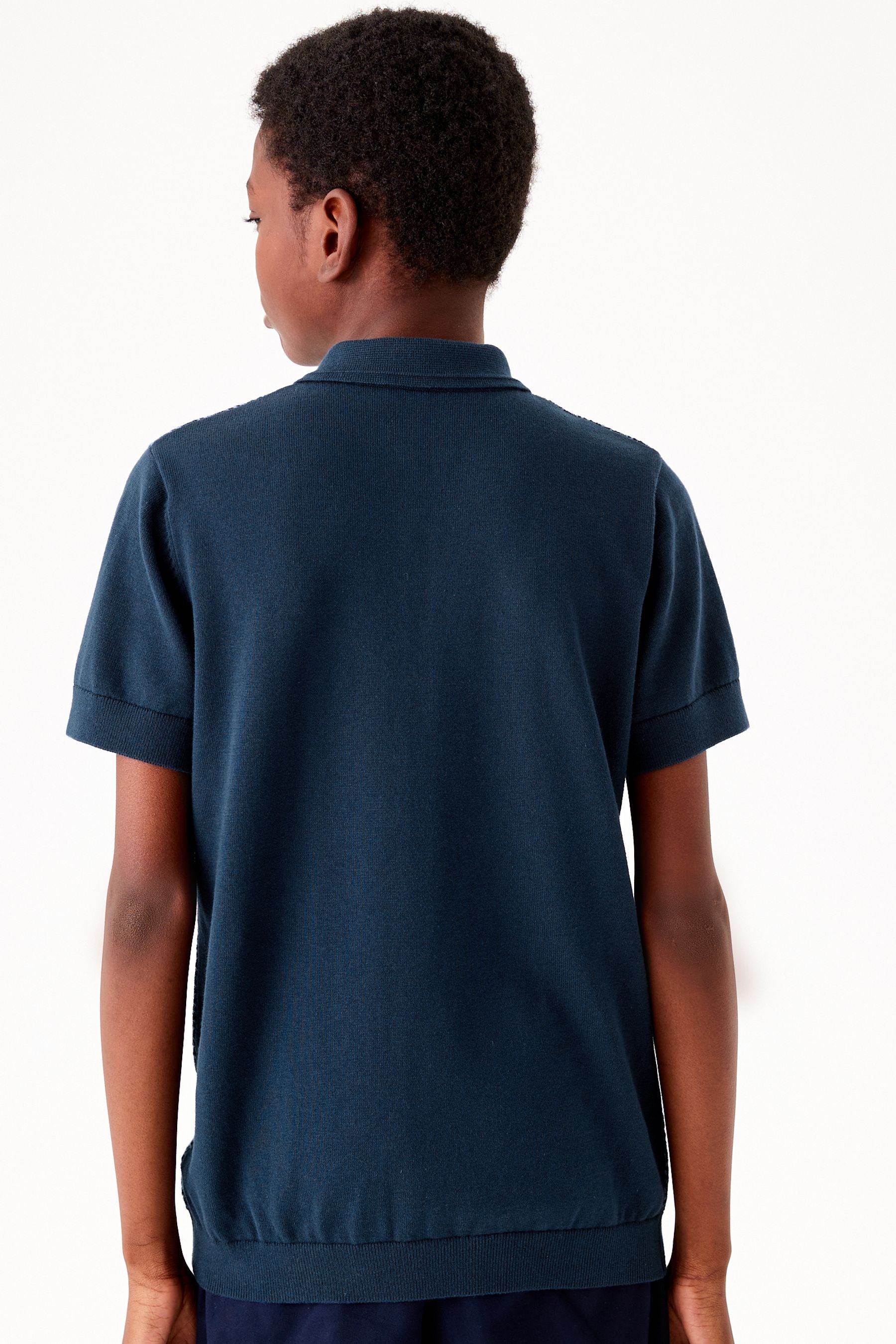 Navy Blue Textured Knit Polo Shirt (3-16yrs)