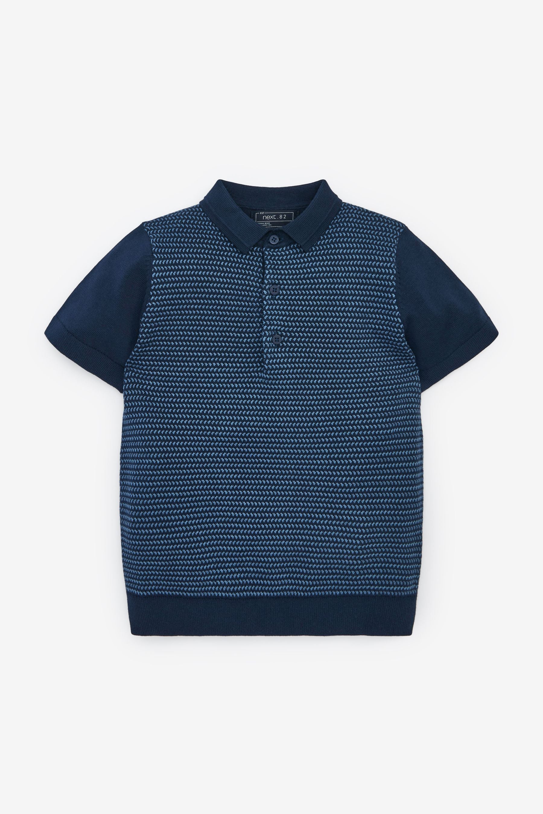 Navy Blue Textured Knit Polo Shirt (3-16yrs)