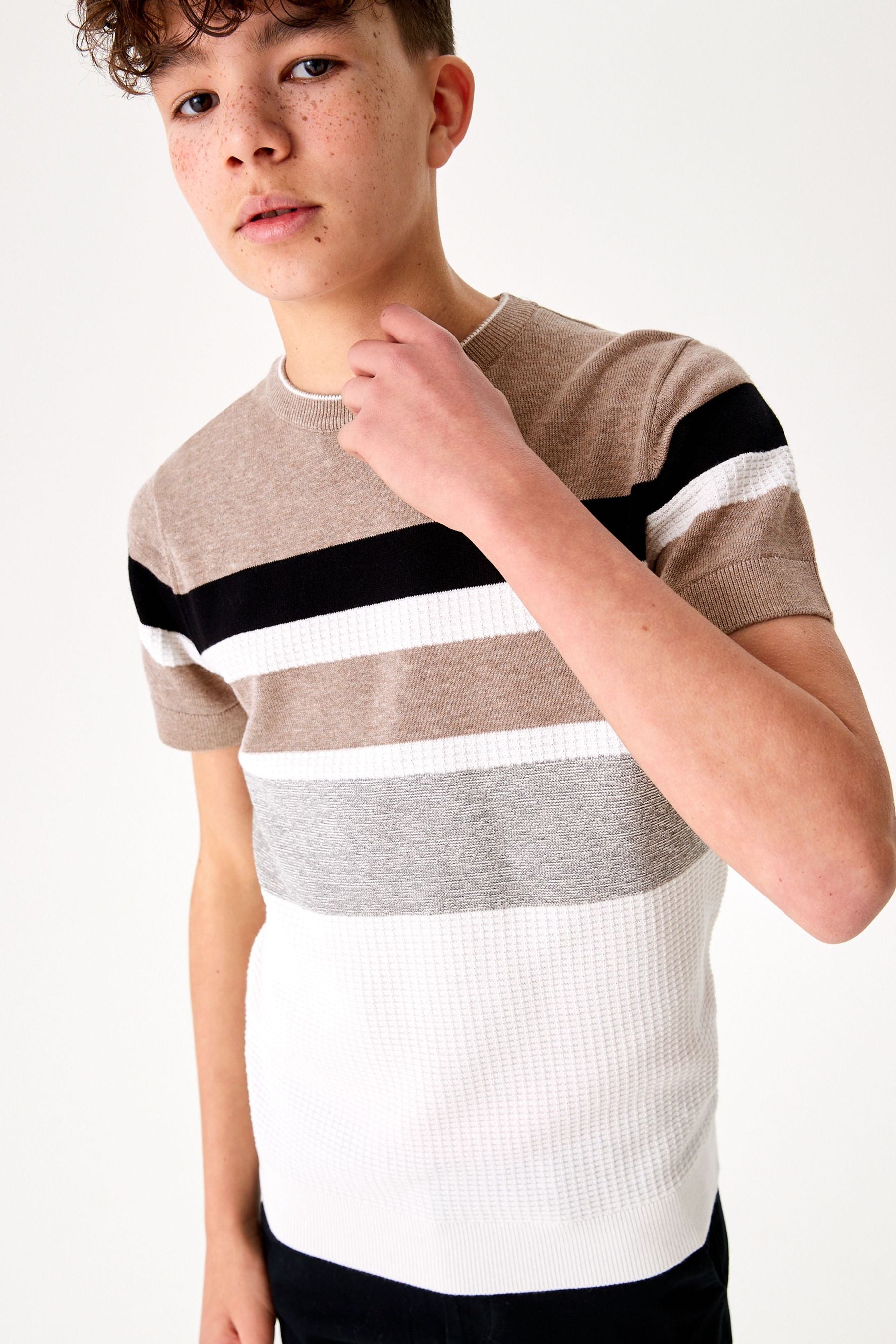 Brown Knitted Stripe T-Shirt (3-16yrs)