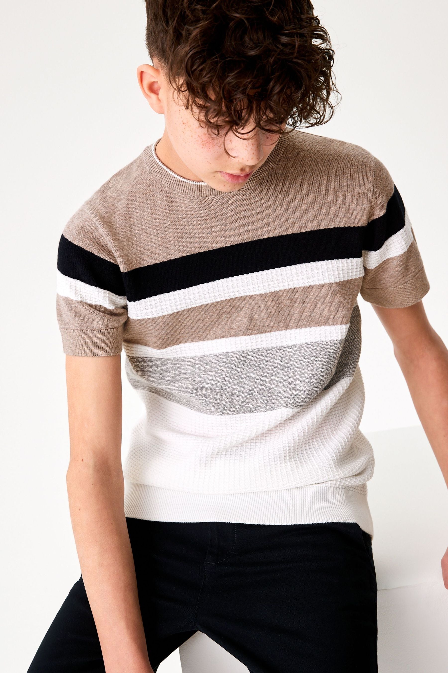 Brown Knitted Stripe T-Shirt (3-16yrs)