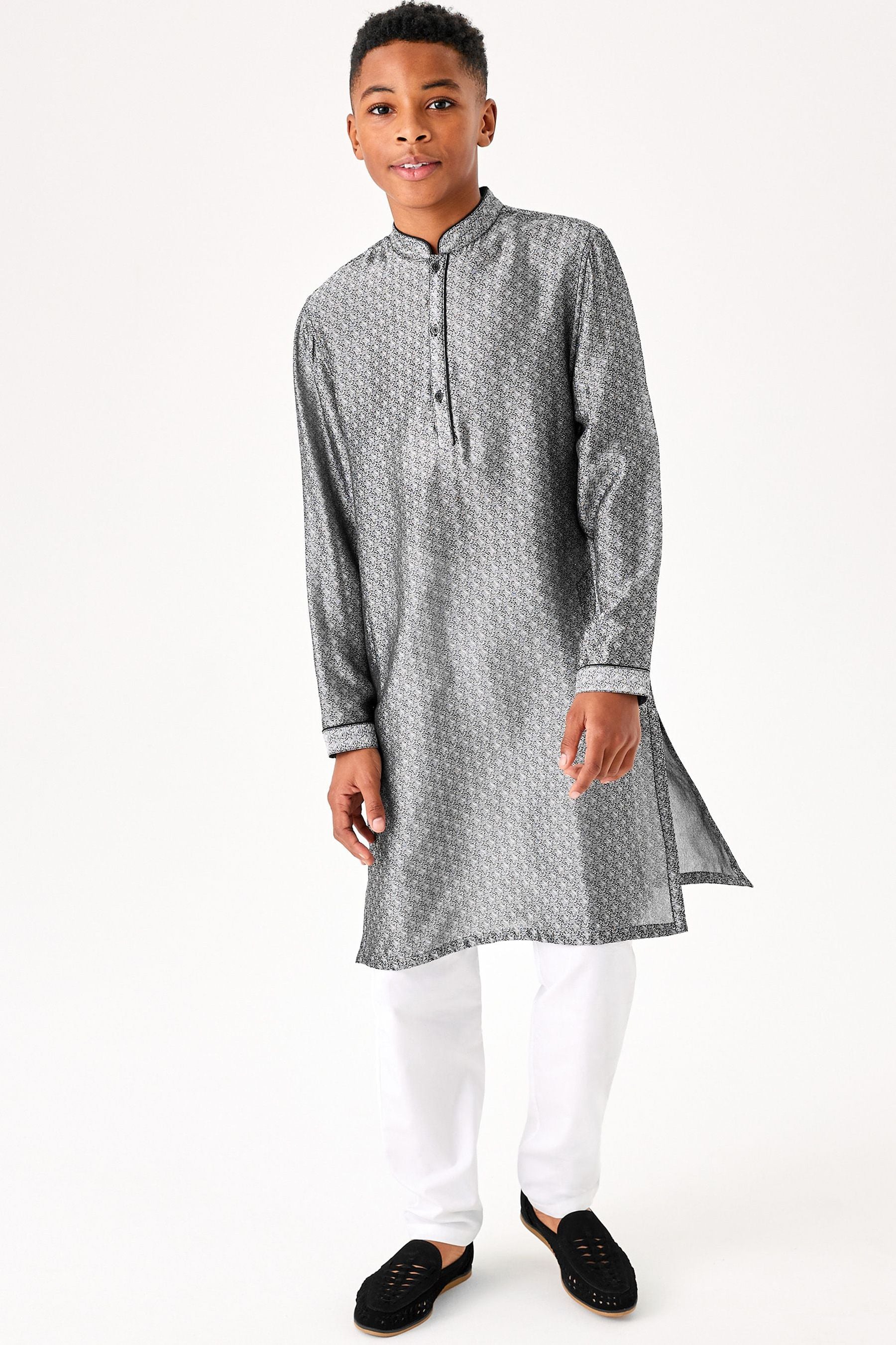 Silver Embroidered Kurta (3-16yrs)