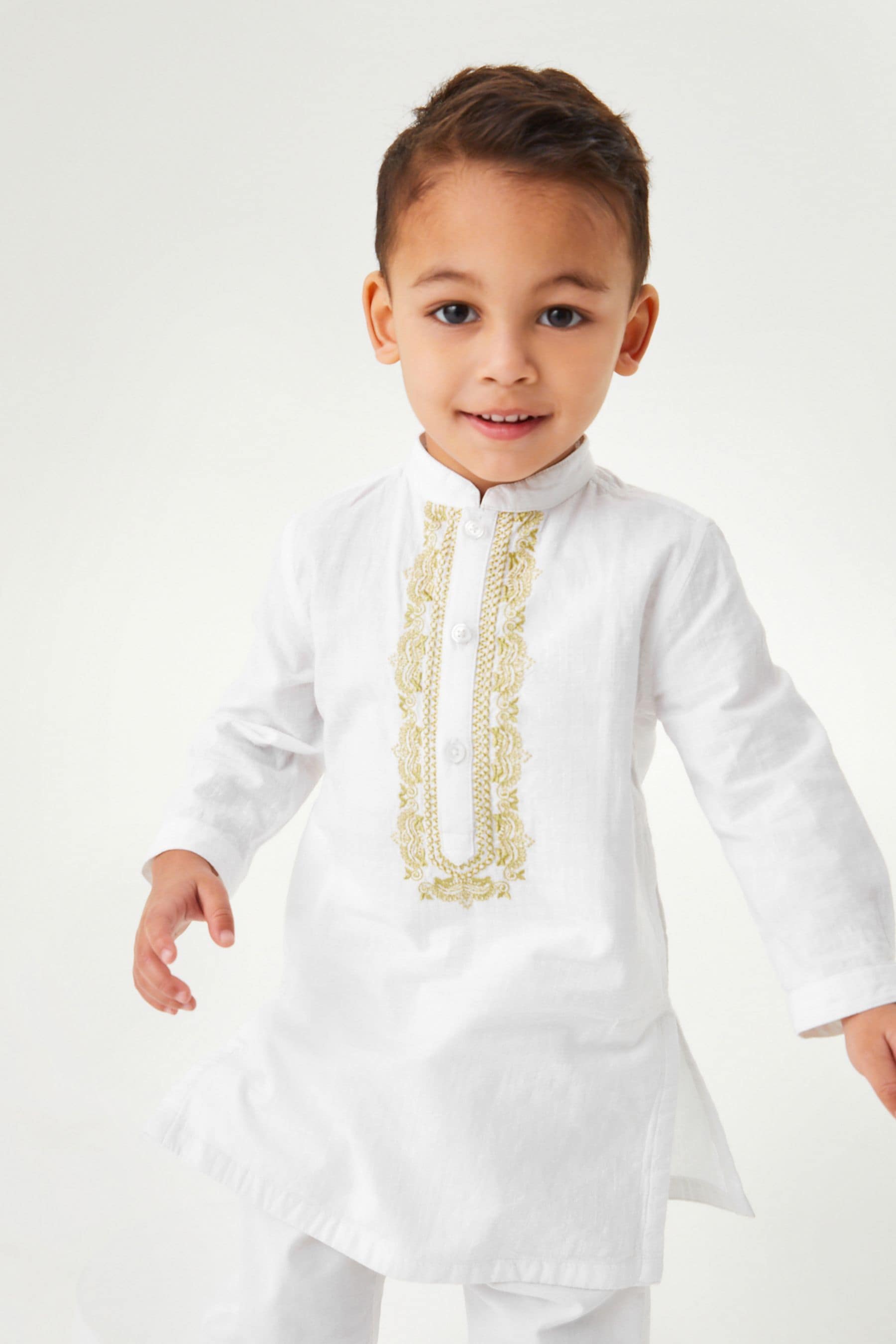 White/Gold Embroidered Boys Kurta (3mths-7yrs)