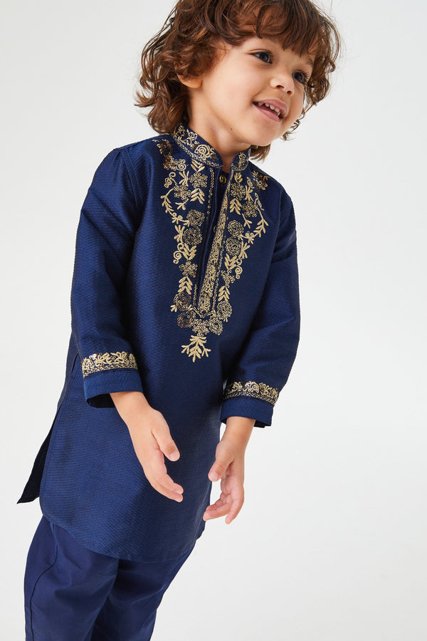 Blue/Gold Embroidered Boys Kurta (3mths-7yrs)