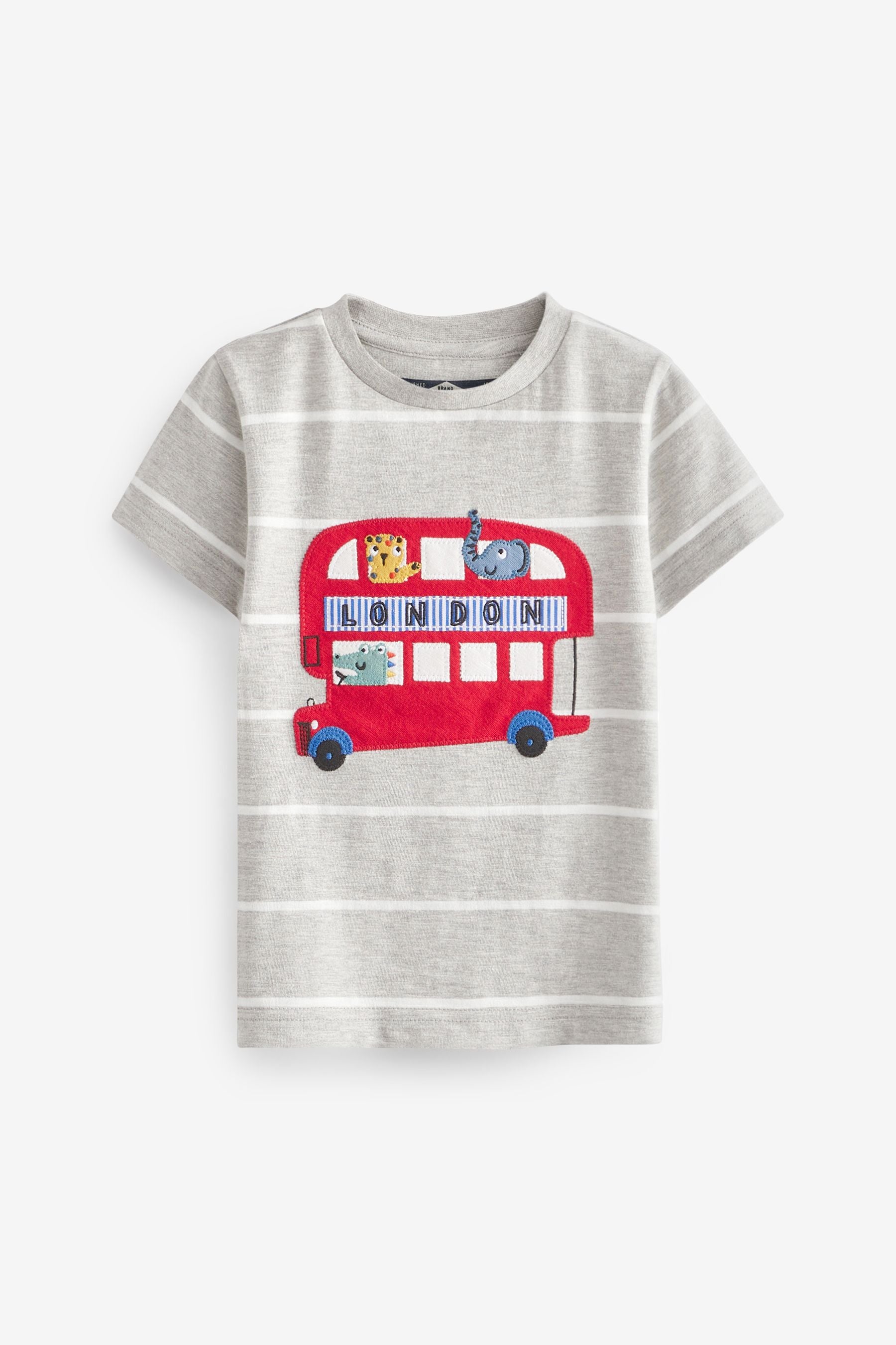 Grey/White Stripe Bus Appliqu T-Shirt (3mths-7yr