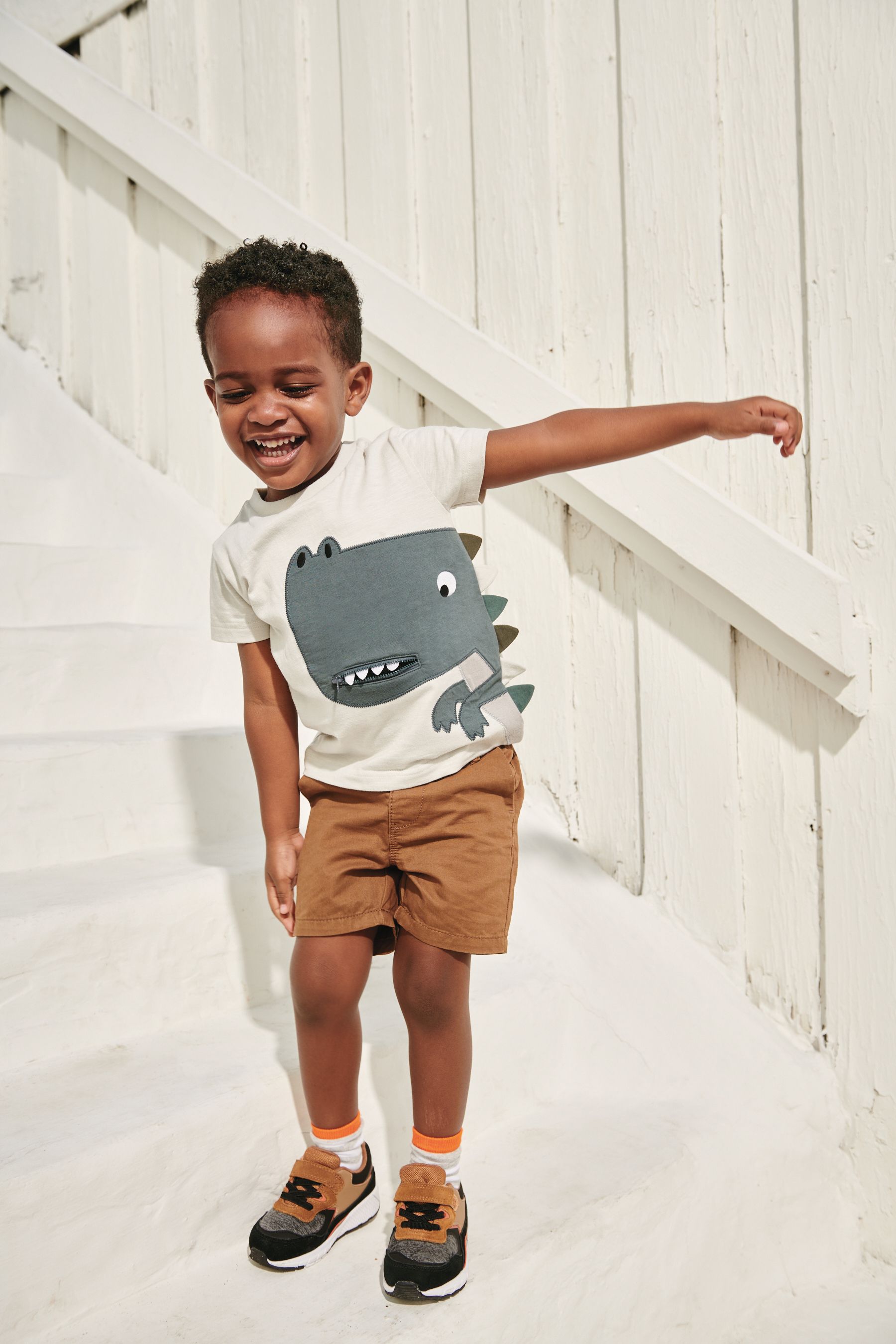 Grey Dino Zip Mouth Appliqu T-Shirt (3mths-7yr