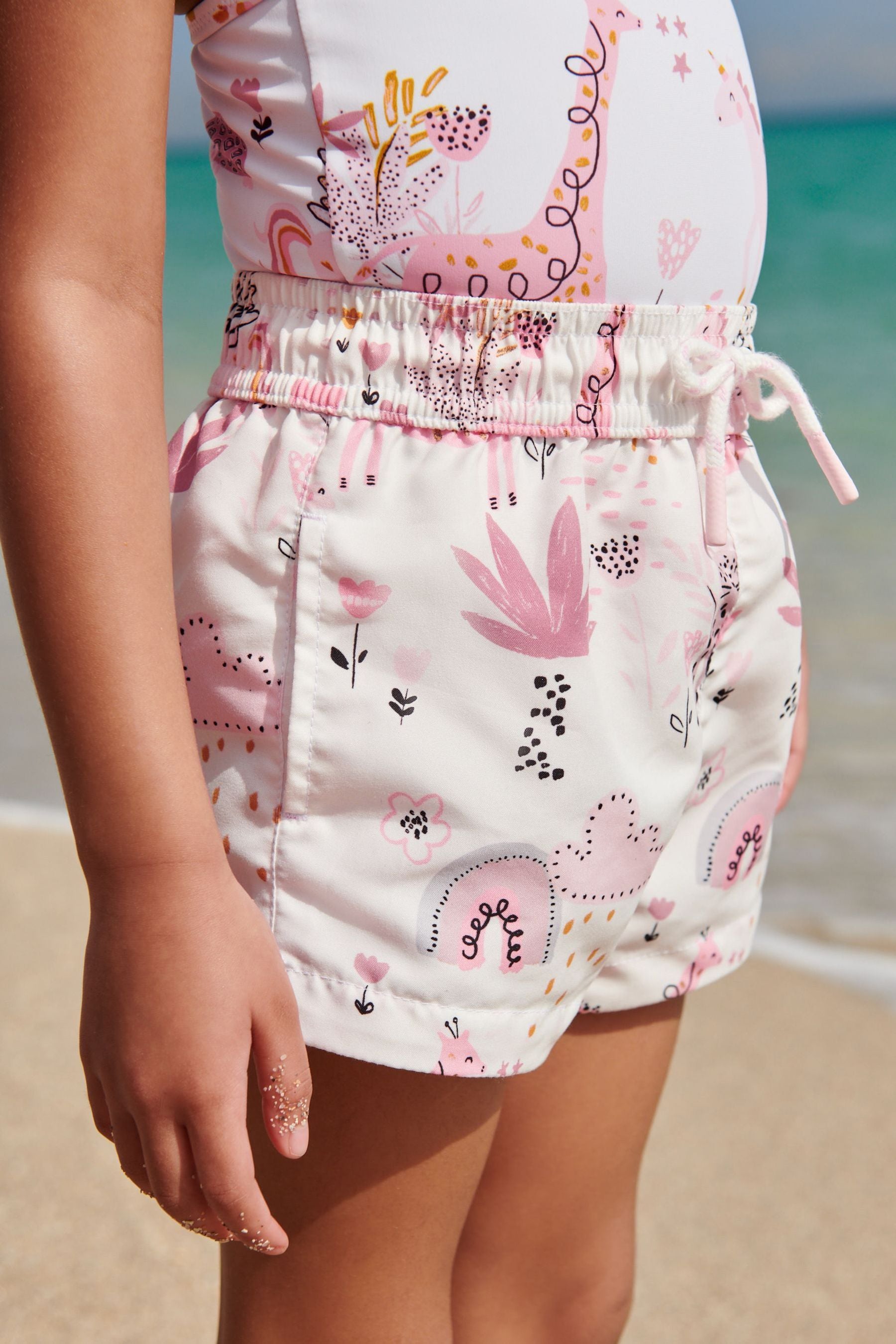 White/Pink Quick Dry Beach Shorts