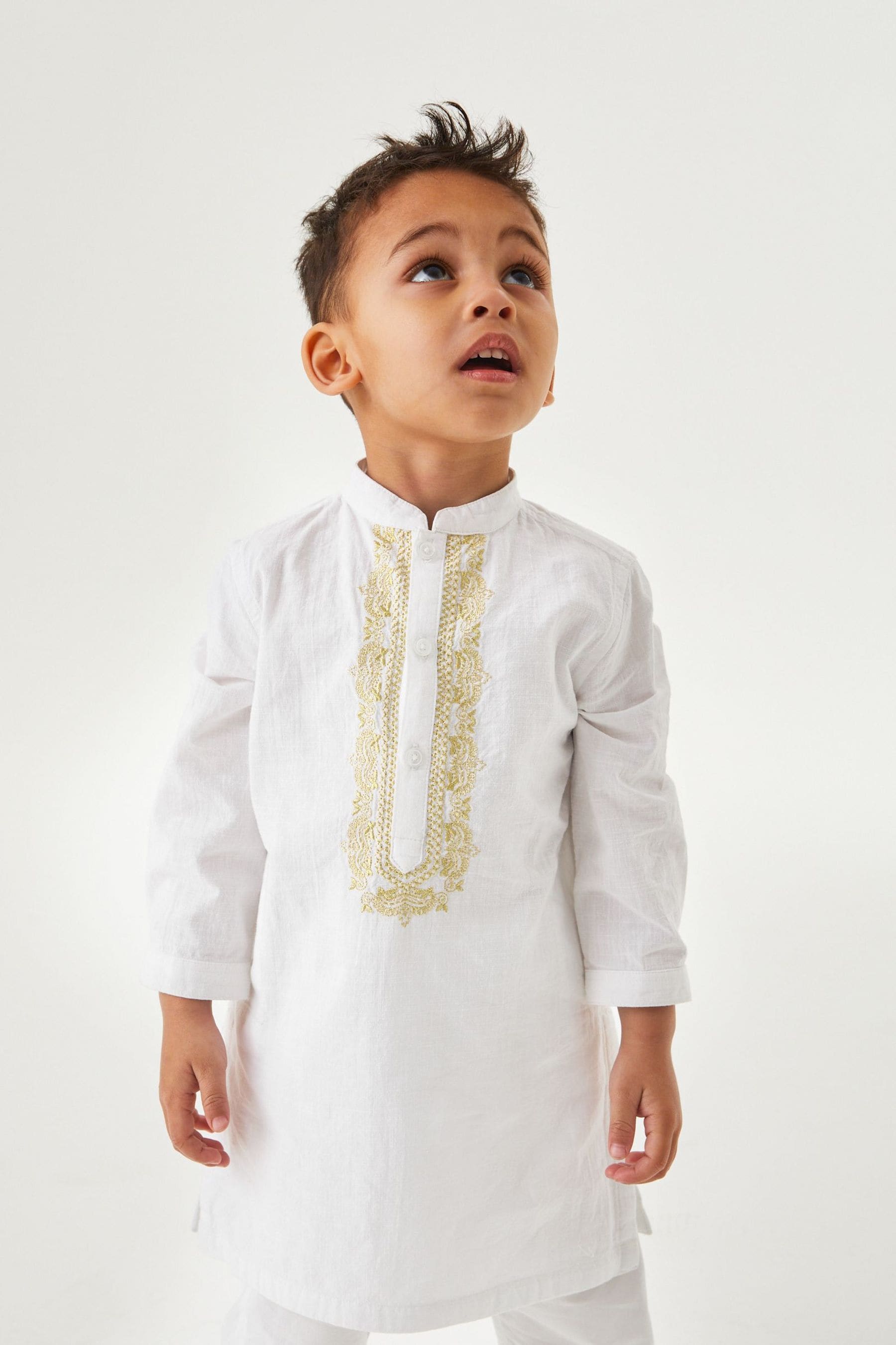 White/Gold Embroidered Boys Kurta (3mths-7yrs)