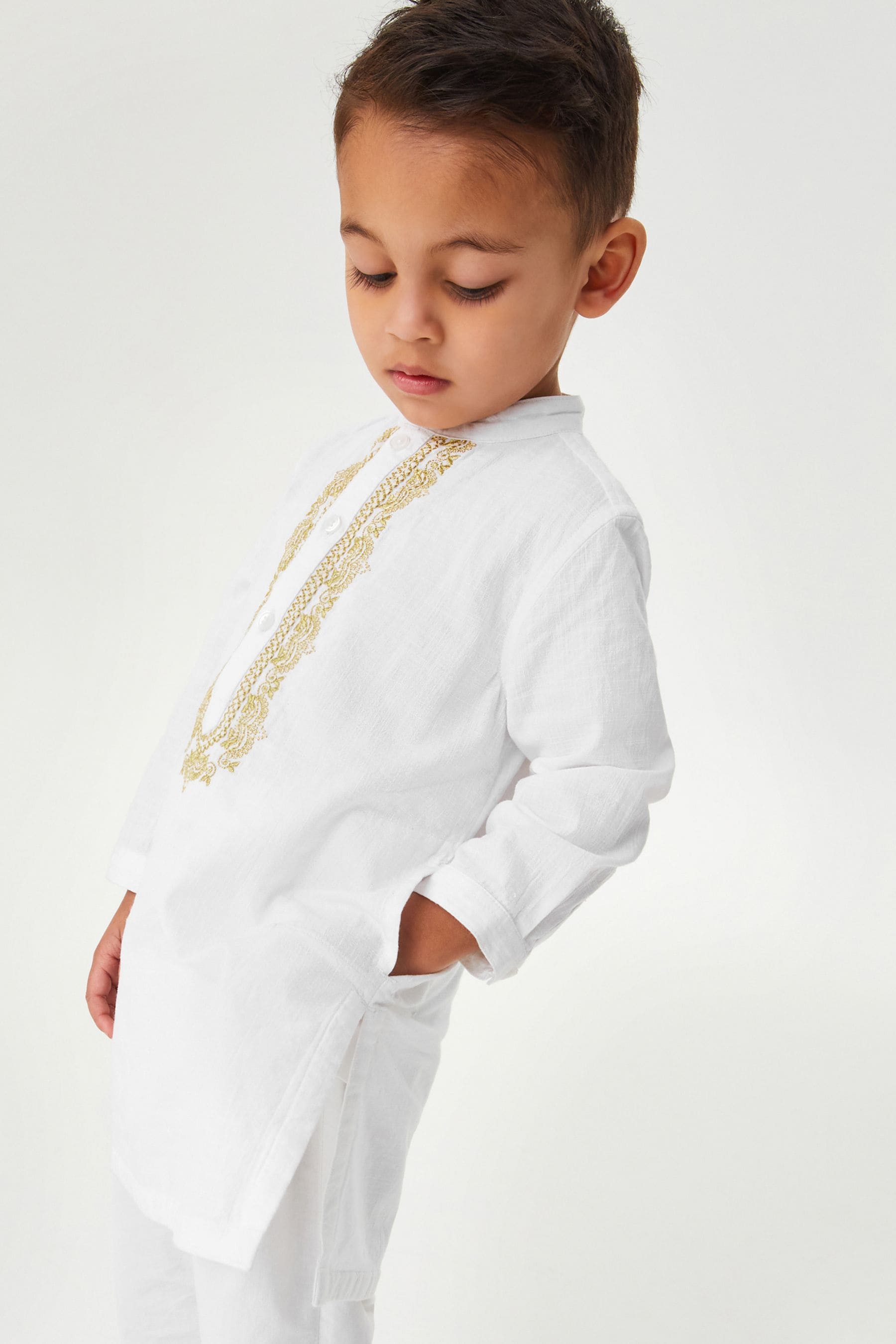 White/Gold Embroidered Boys Kurta (3mths-7yrs)