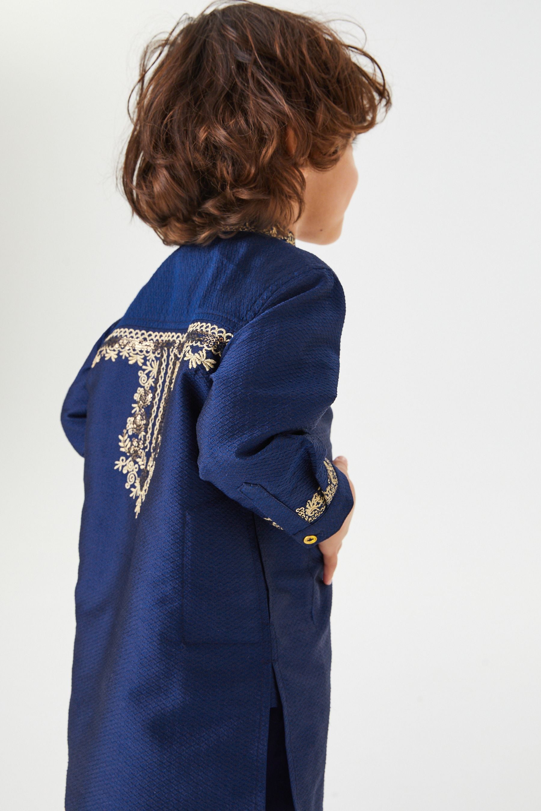 Blue/Gold Embroidered Boys Kurta (3mths-7yrs)